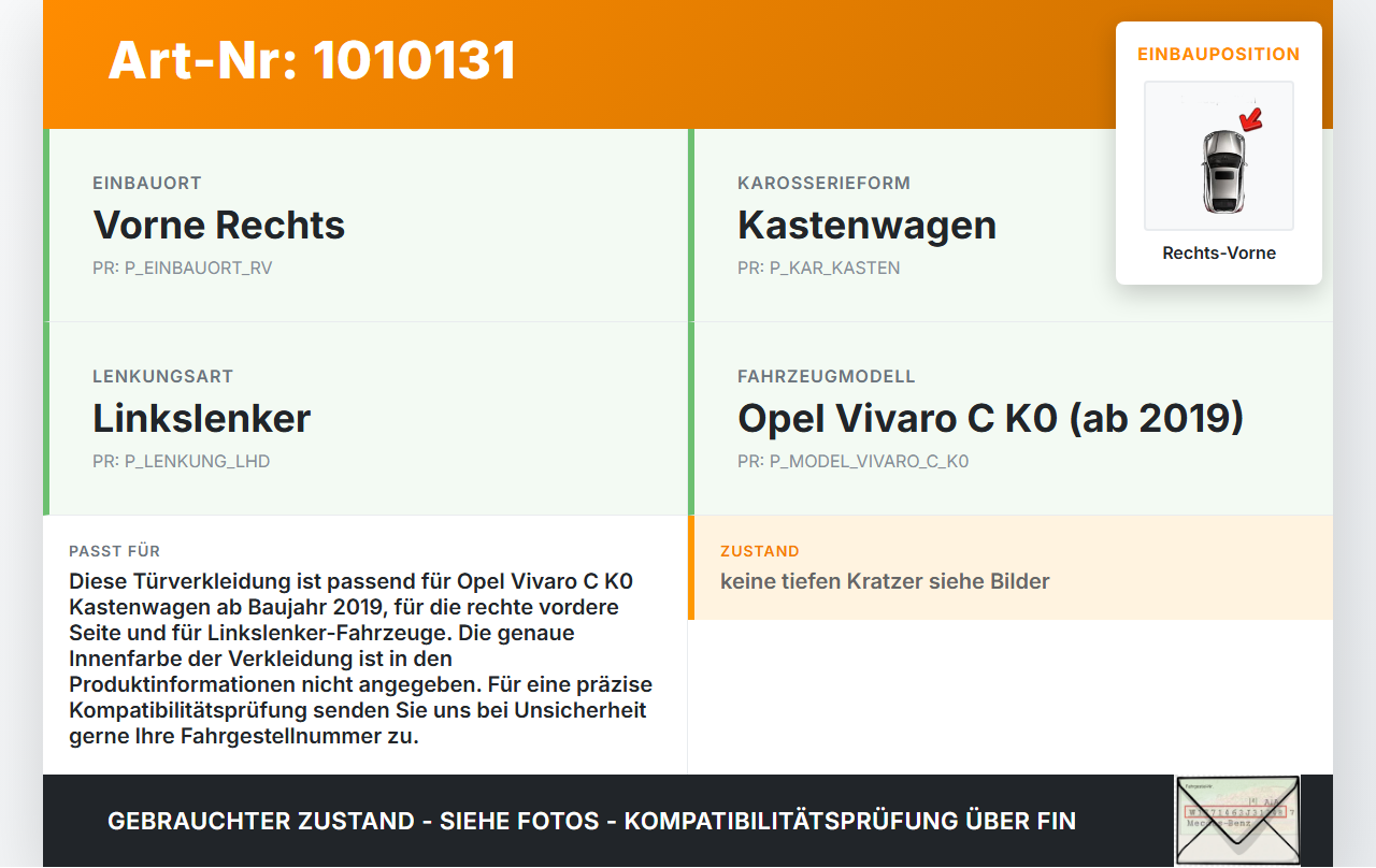 Opel Vivaro C K0 19-25 Kasten Türverkleidung Türpappe Rechts Vorne Opel Vivaro C K0 19-25 19.08.2020 98082243ZM... Vorschau 3