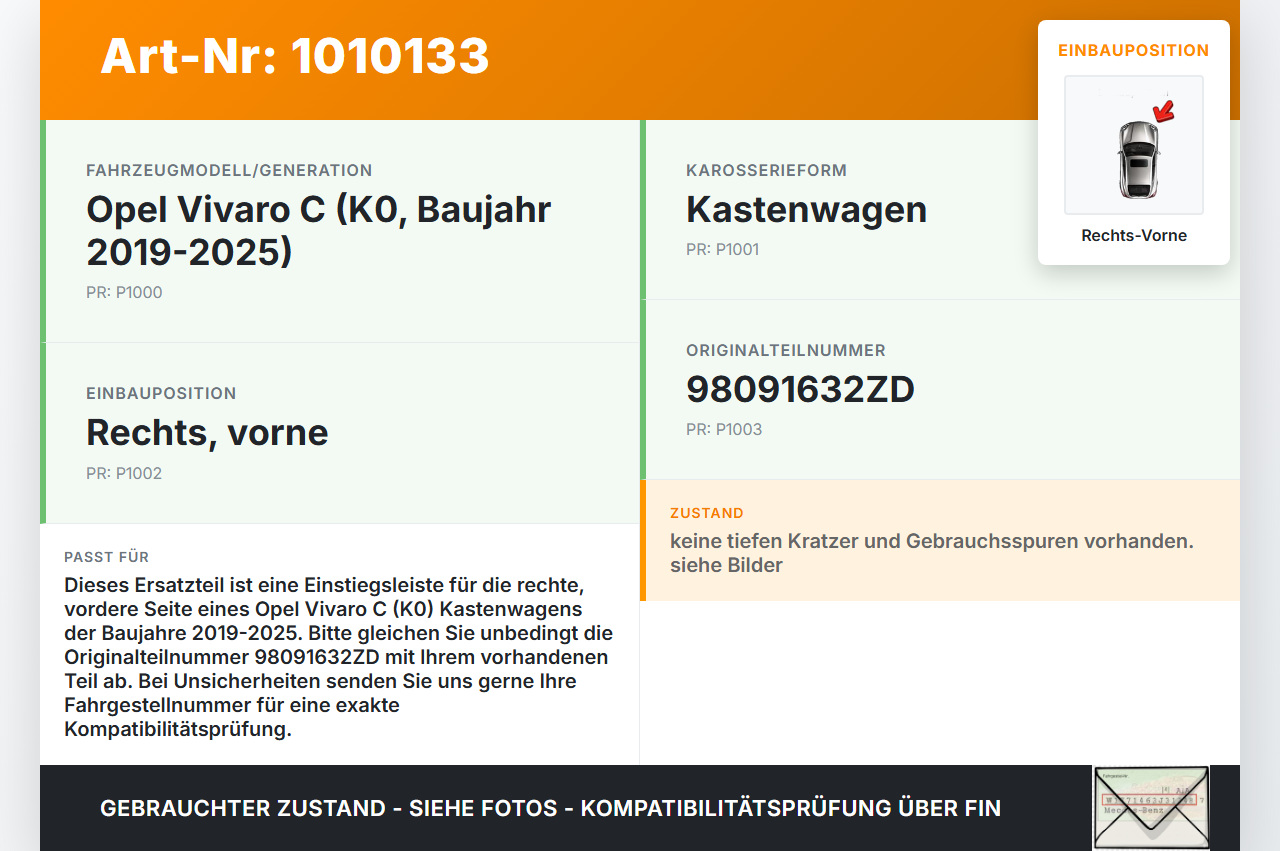 Opel Vivaro C K0 19-25 Kasten Einstiegsleiste Rechts Vorne Opel Vivaro C K0 19-25 19.08.2020 98091632ZD gebraucht Vorschau 3