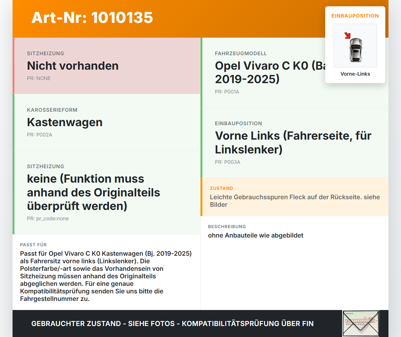 Opel Vivaro C K0 19-25 Kasten Sitz Fahrersitz Vorne Links Opel Vivaro C K0 19-25 19.08.2020 gebraucht Vorschau 3
