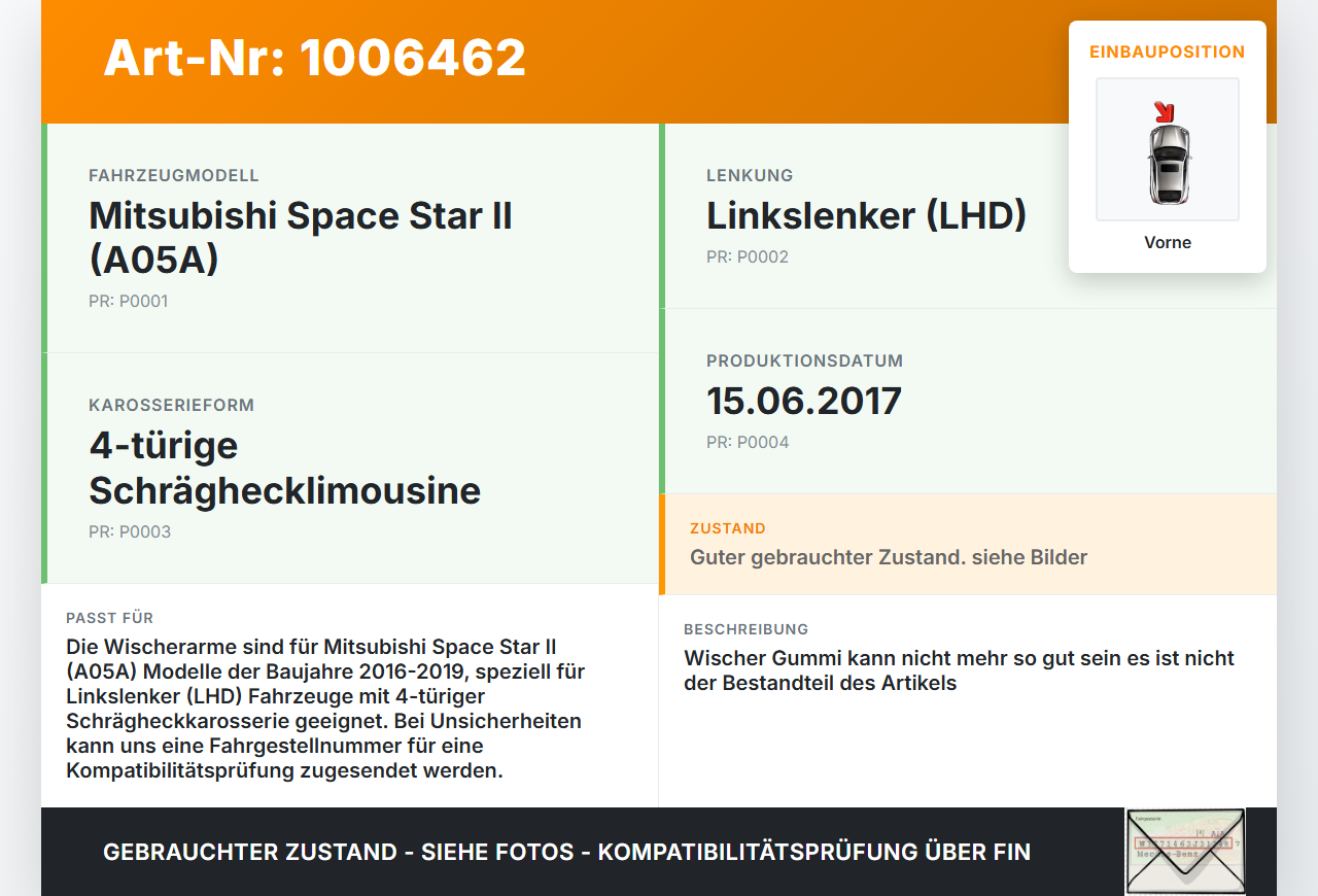 Mitsubishi Space Star II 16-19 2x Scheibenwischer Wischarm Vorne Mitsubishi Space Star II 16-19 07.09.2017 8250A489... Vorschau 3