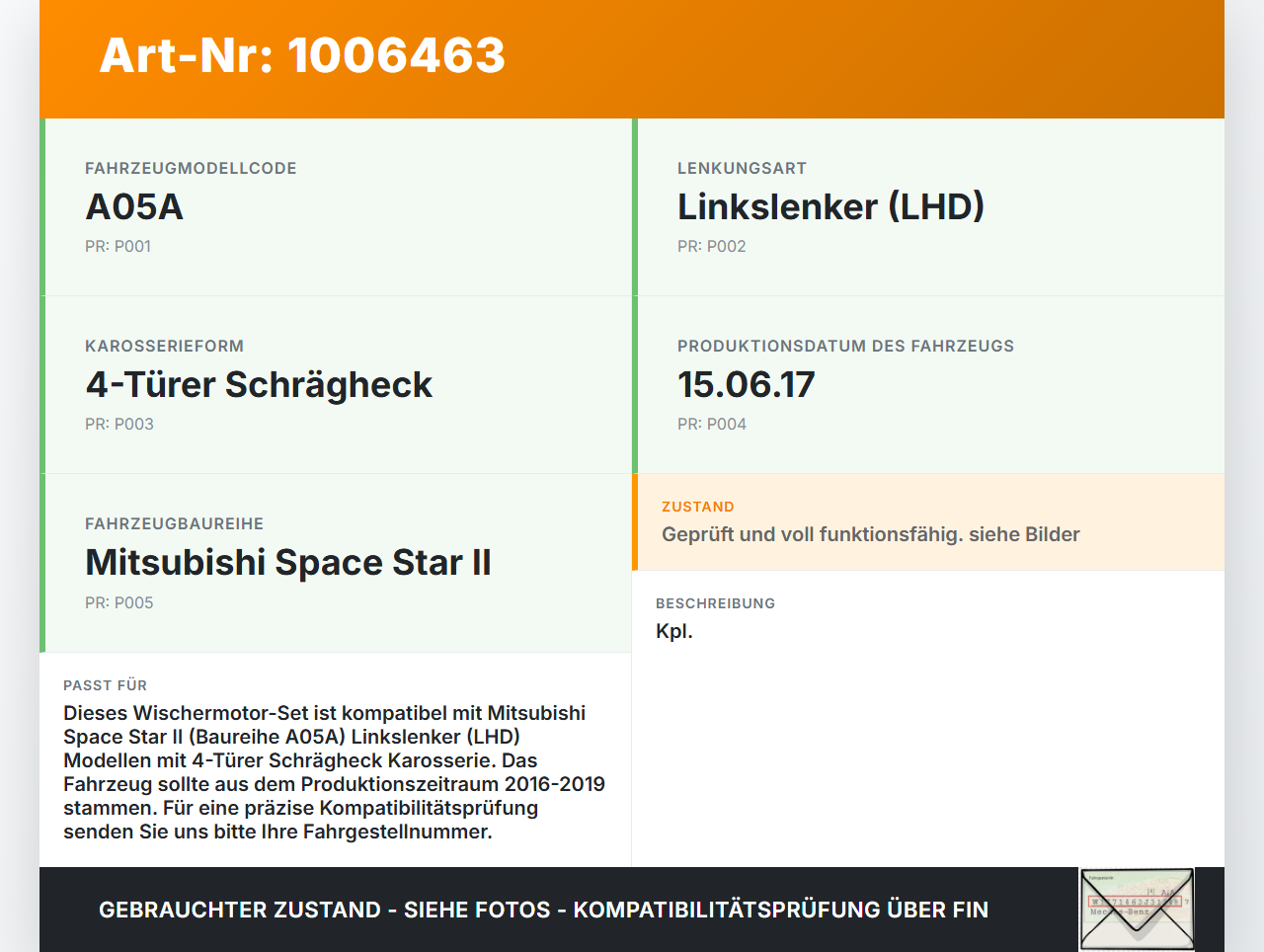 Mitsubishi Space Star II 16-19 Wischermotor mit Wischergestänge Scheibenwischer Mitsubishi Space Star II 16-19... Vorschau 3