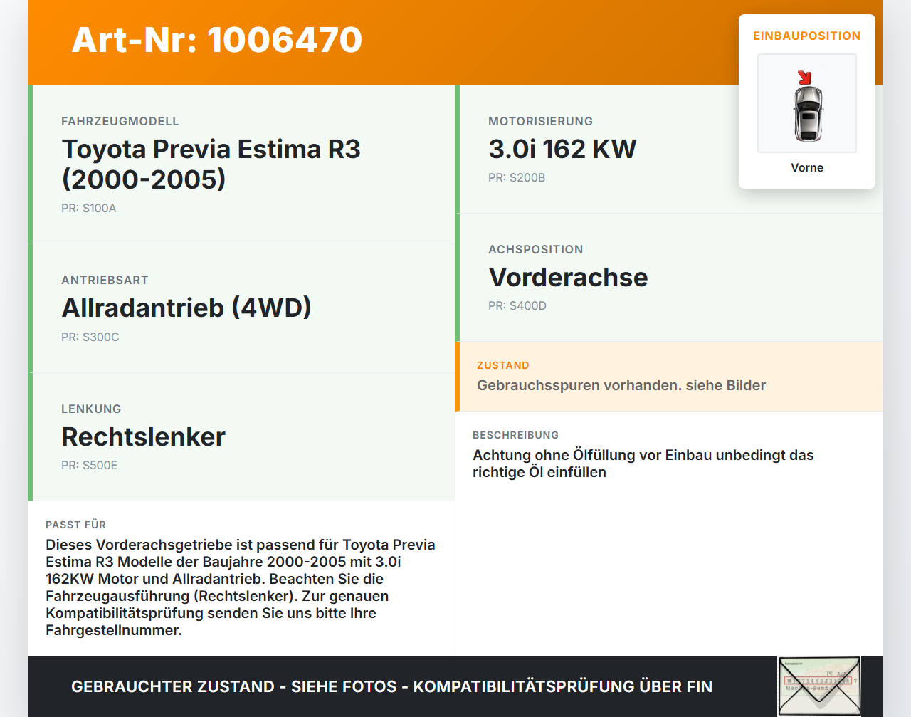 Toyota Previa Estima R3 00-05 3,0i 162KW 4WD Differential Vorderachsgetriebe Vorne Toyota Previa Estima R3 00-05... Vorschau 3