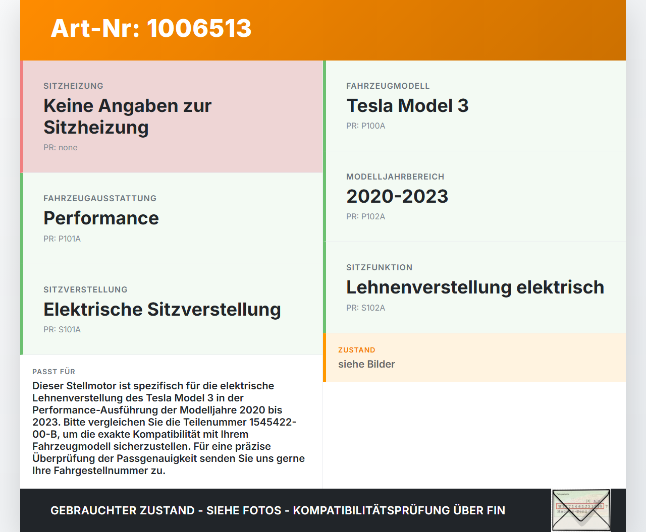 Tesla Model 3 Perf 20-23 Stellmotor für Elektrische Sitzverstellung Lehne Tesla Model 3 Perf 20-23 18.04.2023... Vorschau 3