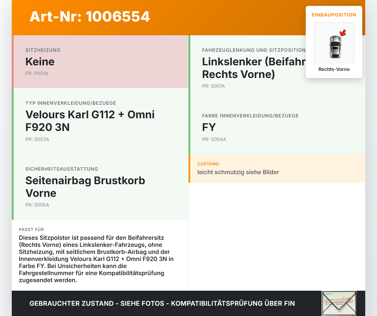 Citroen C3 II SC 09-13 5T Sitzpolster für Beifahrersitz Rechts Vorne Citroen C3 II SC 09-13 03.05.2011 886445... Vorschau 3