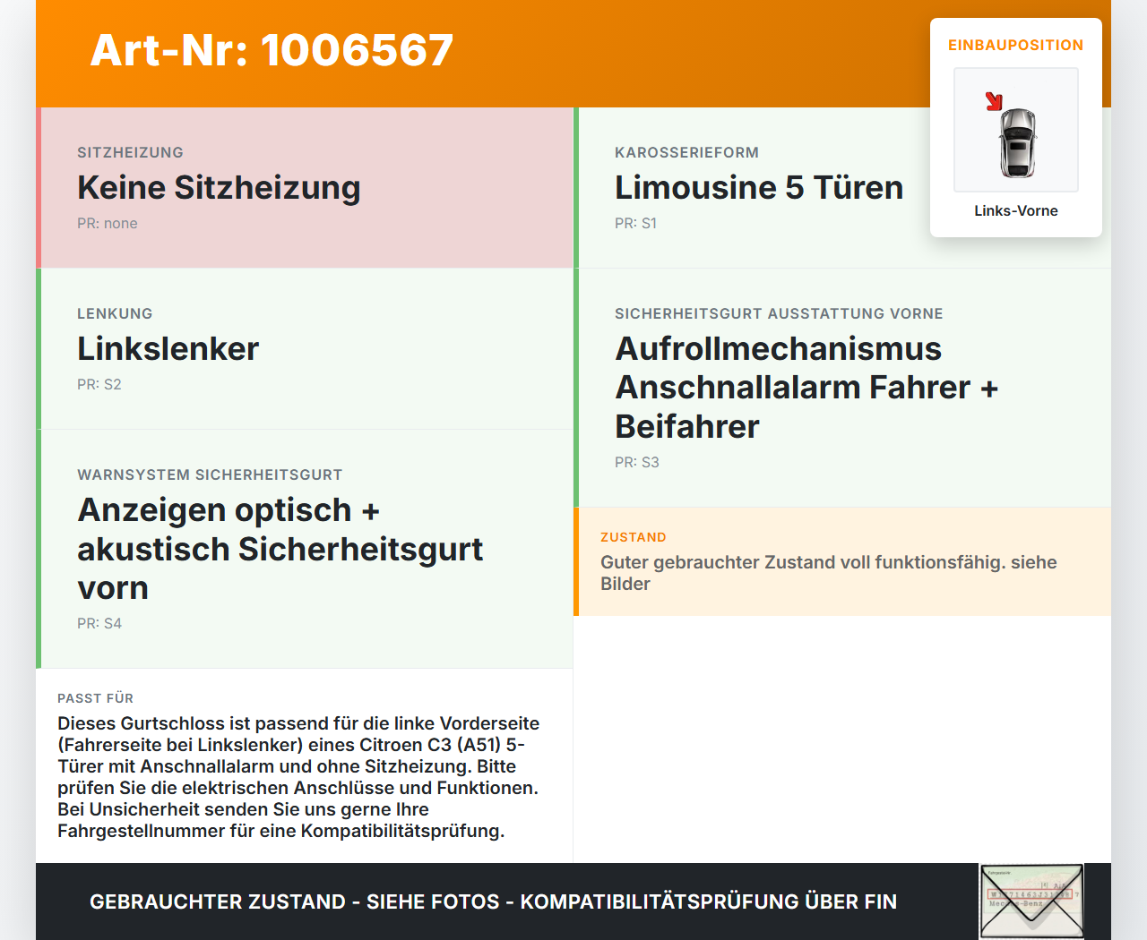 Citroen C3 II SC 09-13 5T Gurtschloss Links Vorne Citroen C3 II SC 09-13 03.05.2011 9687393180 34067287 gebraucht Vorschau 3