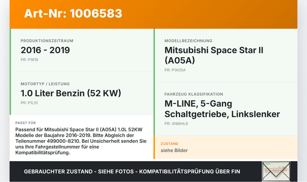 Mitsubishi Space Star II 16-19 1,0 52KW Drucksensor Öldrucksensor Mitsubishi Space Star II 16-19 07.09.2017... Vorschau 3