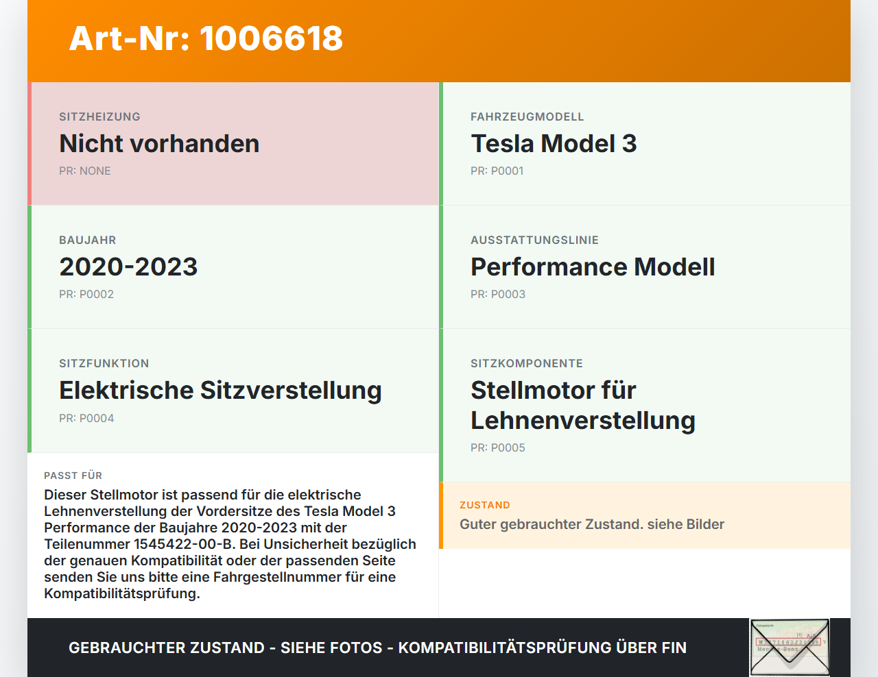 Tesla Model 3 Perf 20-23 Stellmotor für Elektrische Sitzverstellung Lehne Tesla Model 3 Perf 20-23 18.04.2023... Vorschau 3