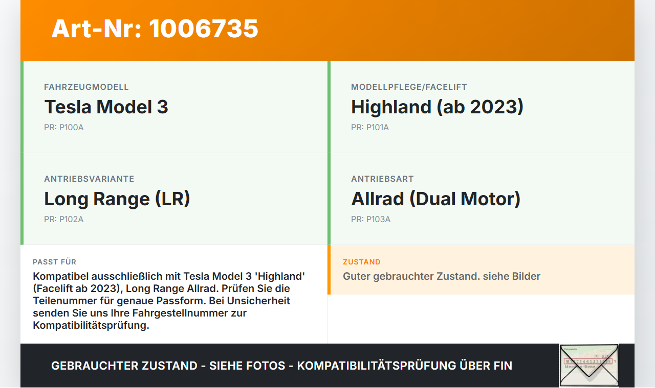 Tesla Model 3 LR Highland Stellmotor Ladeklappe Tesla Model 3 LR Highland 16.01.2024 1790699-00-A P1900217-00-A... Vorschau 3