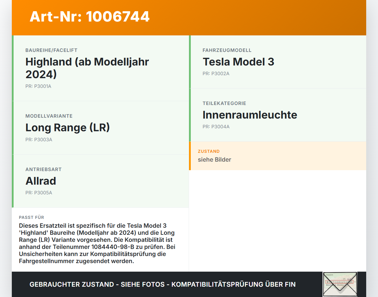 Tesla Model 3 LR Highland Innenleuchte Innenraumleuchte Begrenzungsleuchte Tesla Model 3 LR Highland 16.01.2024... Vorschau 3