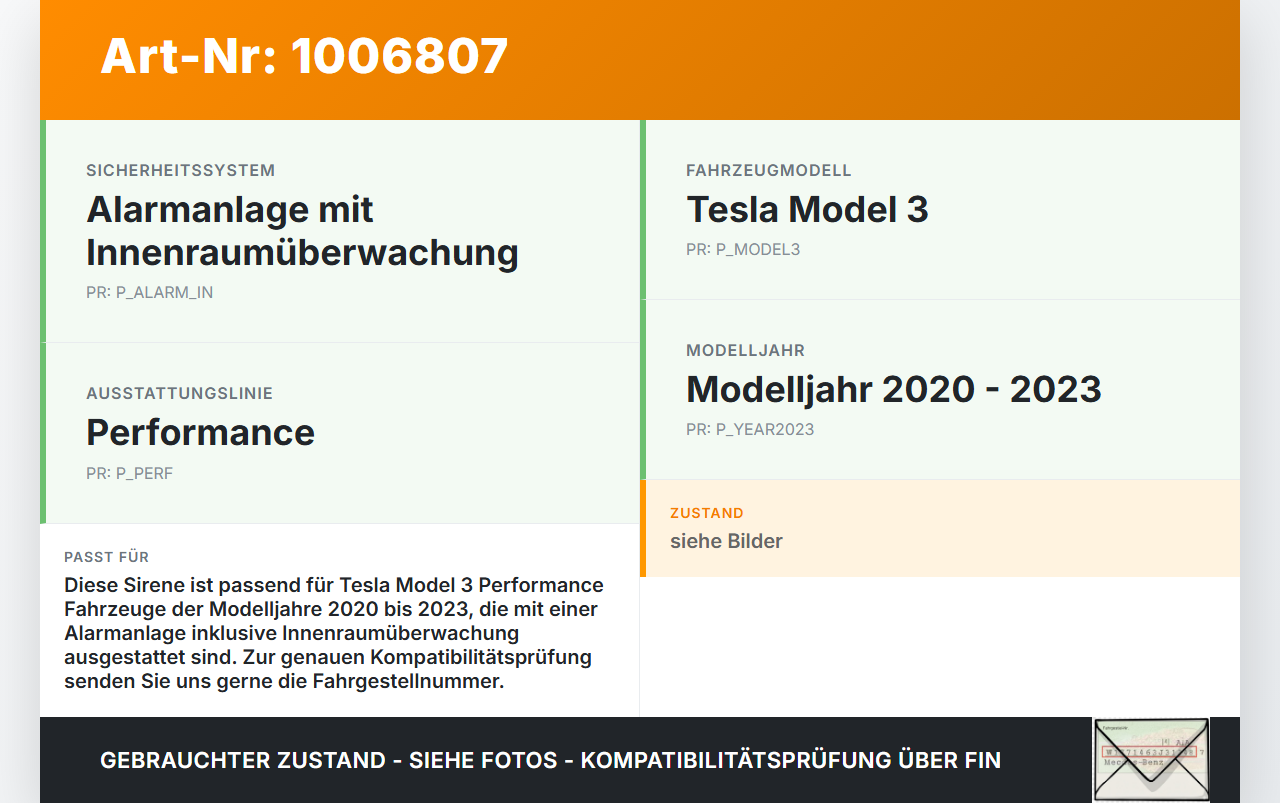 Tesla Model 3 Perf 20-23 Sirene für Alarmanlage Innenraumüberwachung Tesla Model 3 Perf 20-23 18.04.2023 1516779... Vorschau 3