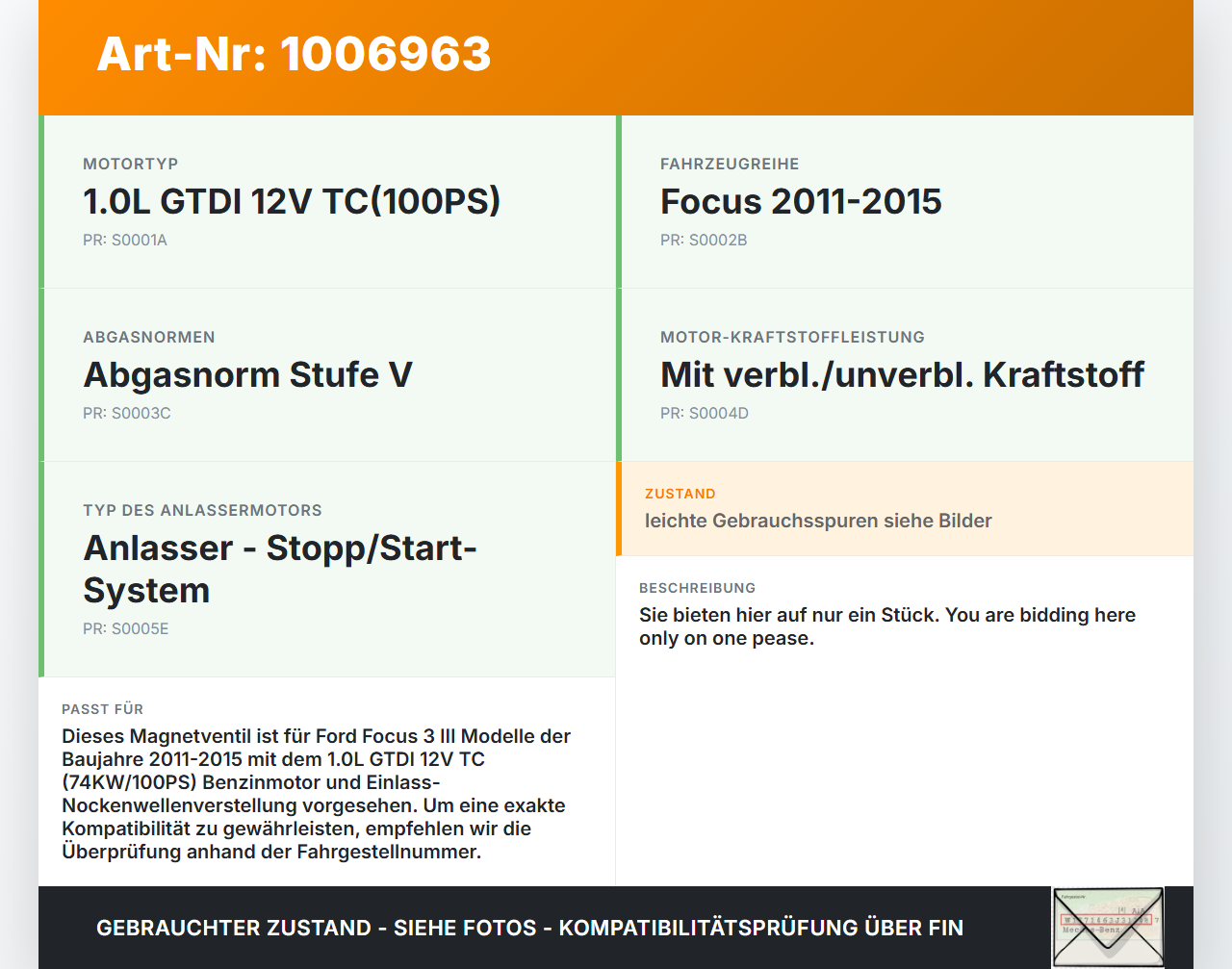 Ford Focus 3 III 11-15 1,0 74KW Nockenwellenverstellung Versteller Magnetventil Einlass Ford Focus 3 III 11-15... Vorschau 3
