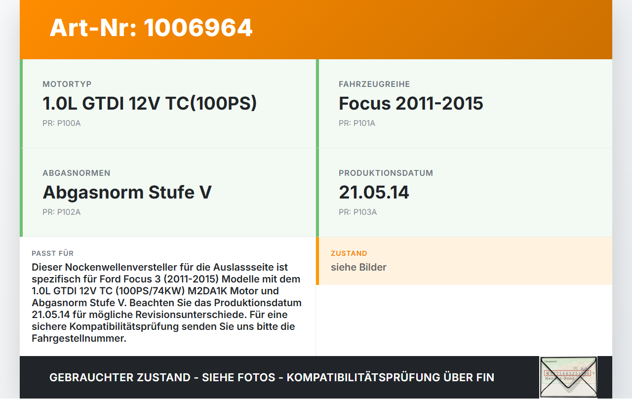 Ford Focus 3 III 11-15 1,0 74KW M2DA1K Nockenwellenverstellung Versteller Magnetventil Auslass Ford Focus 3 III... Vorschau 3