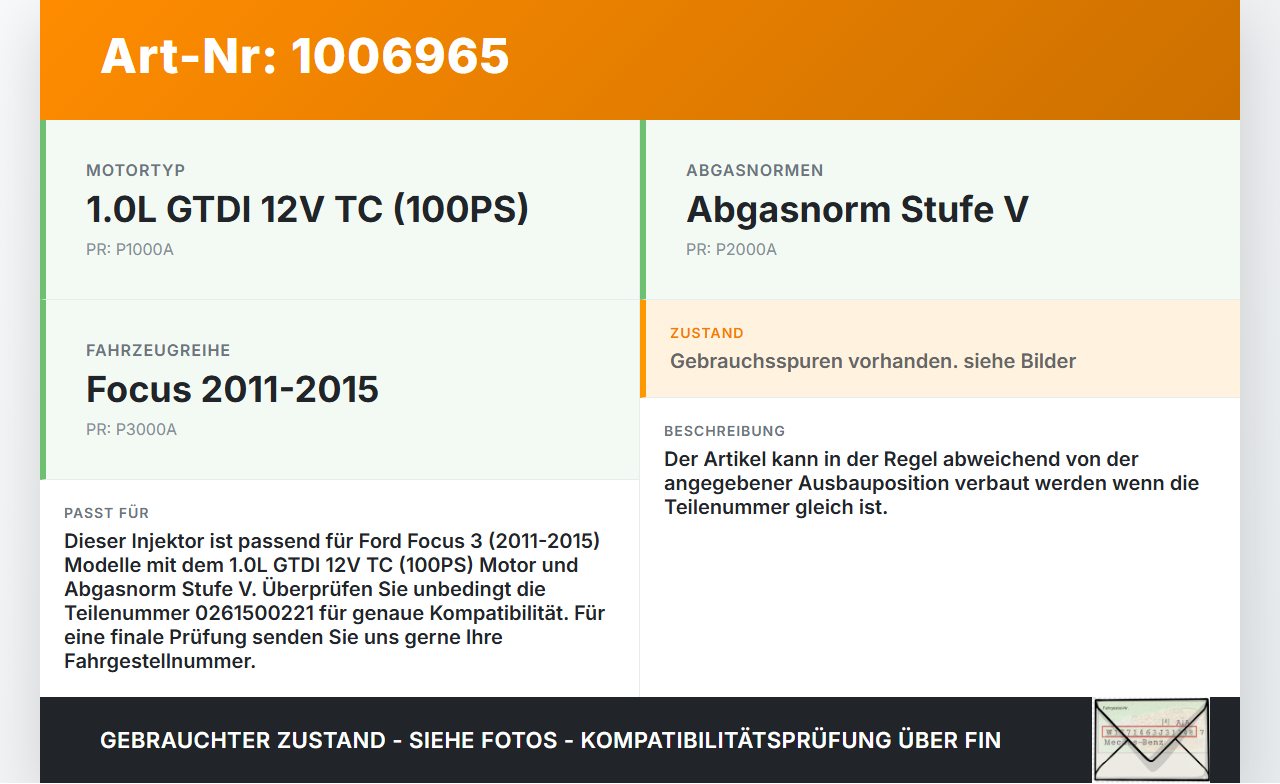 Ford Focus 3 III 11-15 1,0 74KW Injektor Einspritzdüse Zyl.3 Ford Focus 3 III 11-15 27.05.2014 0261500221 gebraucht Vorschau 3