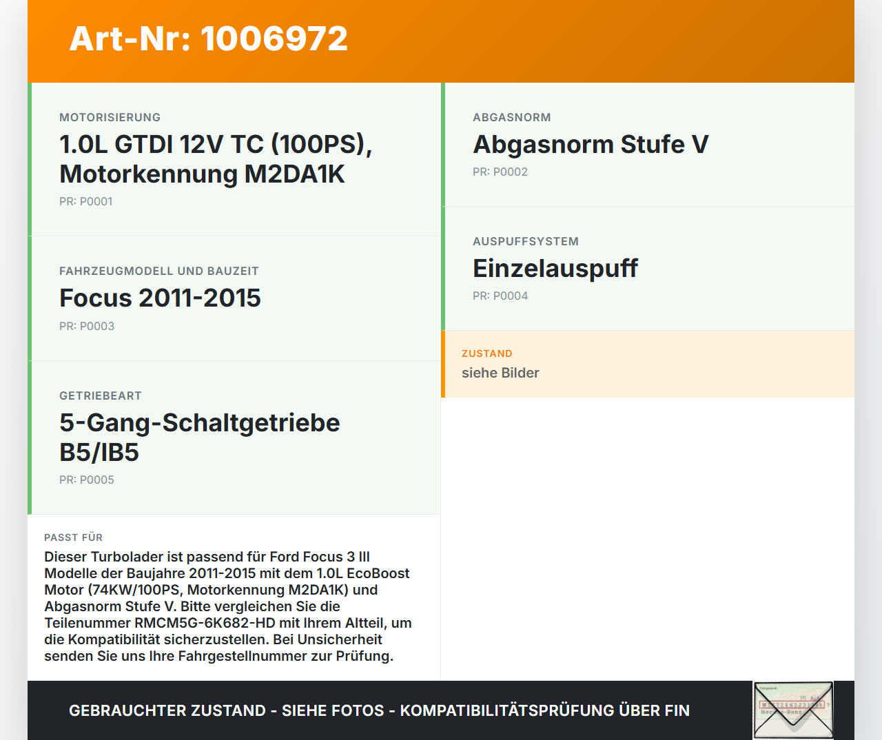 Ford Focus 3 III 11-15 1,0 74KW M2DA1K Turbolader Turbo Abgasturbolader Ford Focus 3 III 11-15 27.05.2014... Vorschau 3