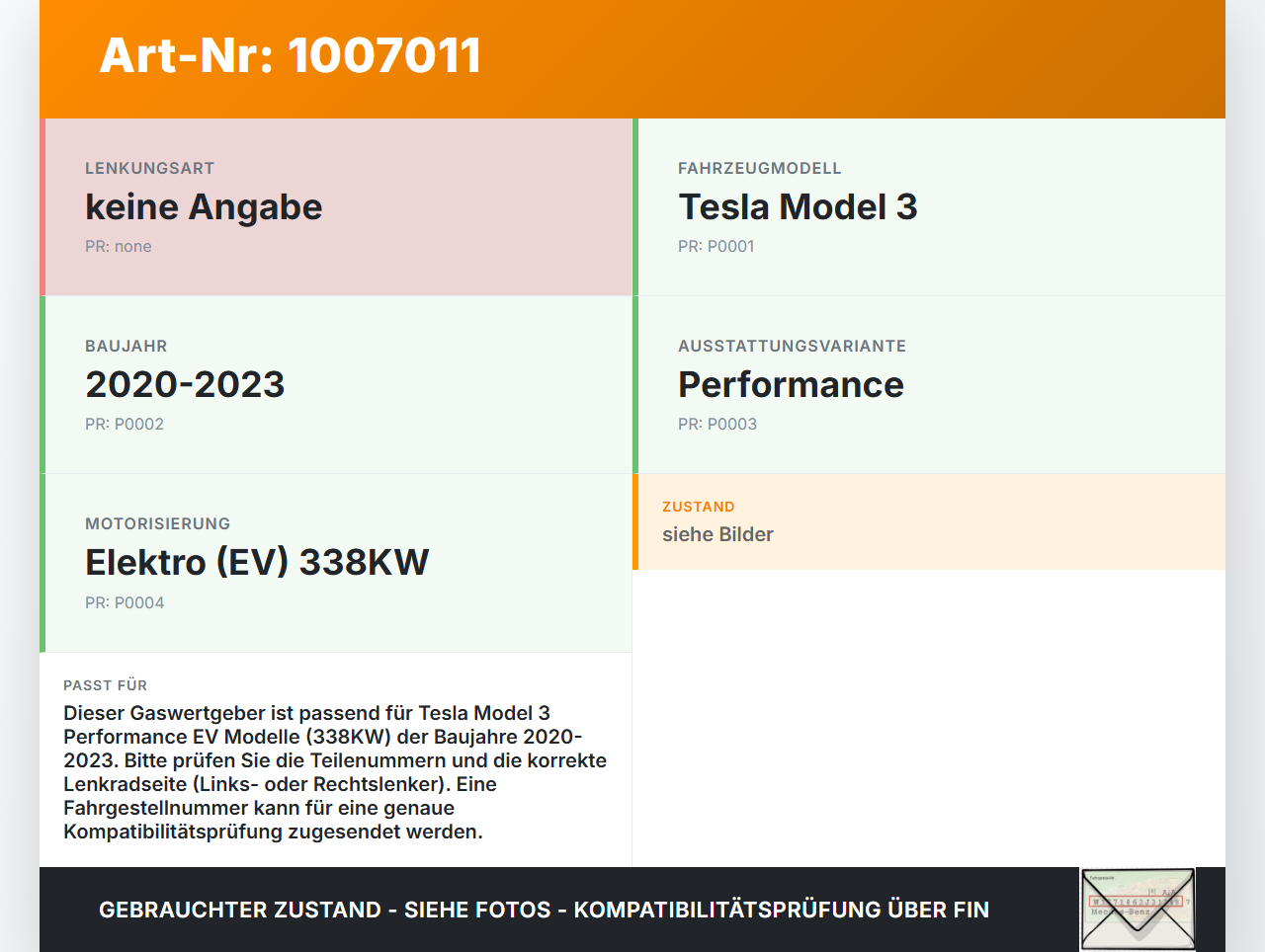 Tesla Model 3 Perf 20-23 EV  338KW Gaswertgeber Gaspedal Tesla Model 3 Perf 20-23 18.04.2023 1020926 M3022A0129... Vorschau 3