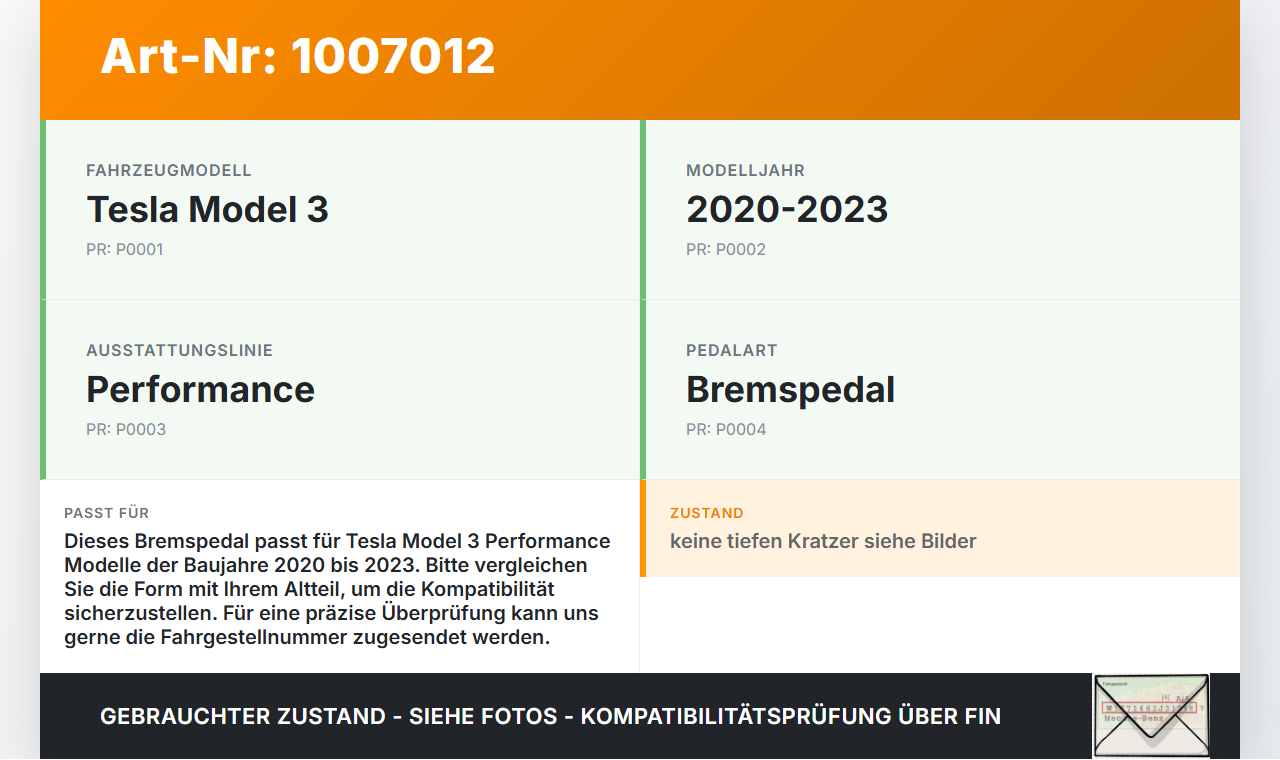 Tesla Model 3 Perf 20-23 Pedalabdeckung für Bremspedal Pedalauflage Tesla Model 3 Perf 20-23 18.04.2023 1013224... Vorschau 3