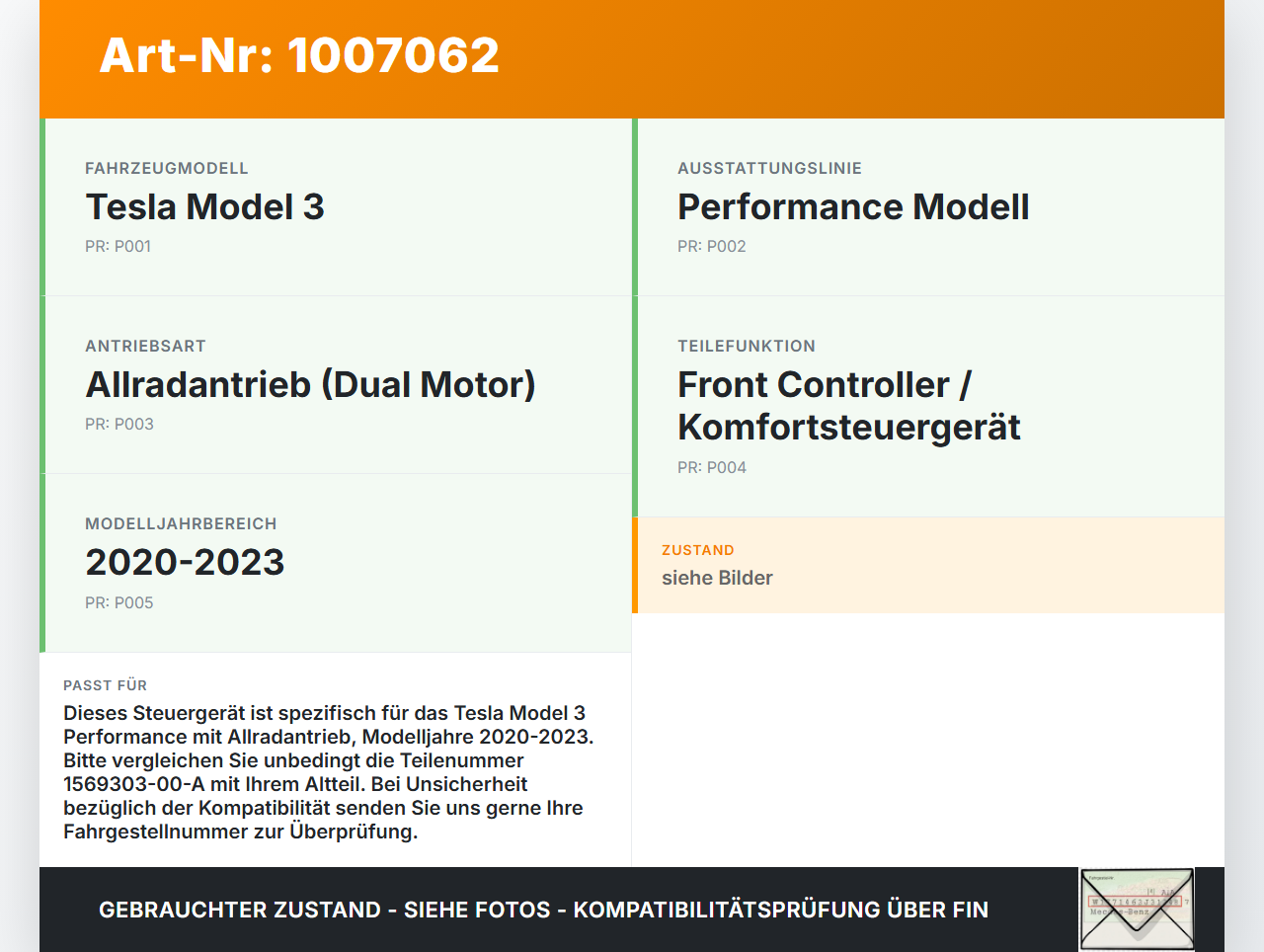 Tesla Model 3 Perf 20-23 Steuergerät ECU Modul Front Controller Komfort SG Tesla Model 3 Perf 20-23 18.04.2023... Vorschau 3