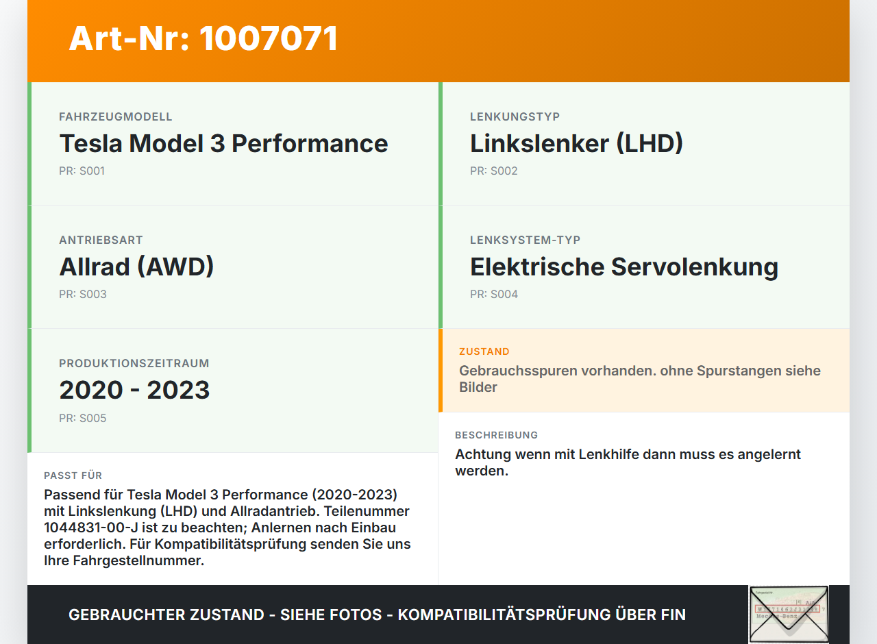 Tesla Model 3 Perf 20-23 Elektr. Lenkgetriebe Elektr. Servolenkung Lenkhilfe Tesla Model 3 Perf 20-23 18.04.2023... Vorschau 3