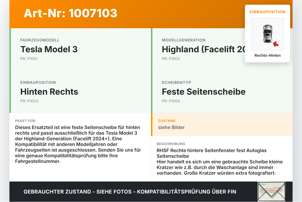 Tesla Model 3 LR Highland Seitenscheibe Feste Scheibe Rechts Hinten Tesla Model 3 LR Highland 16.01.2024... Vorschau 3