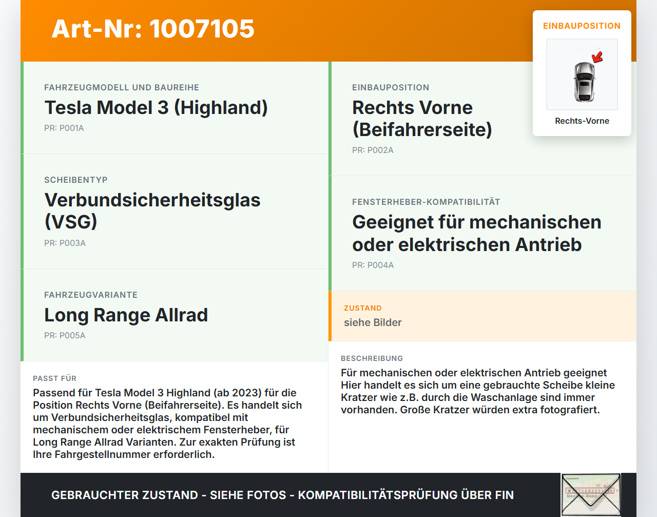 Tesla Model 3 LR Highland Seitenscheibe RVK VSG Türscheibe Rechts Vorne Tesla Model 3 LR Highland 16.01.2024... Vorschau 3