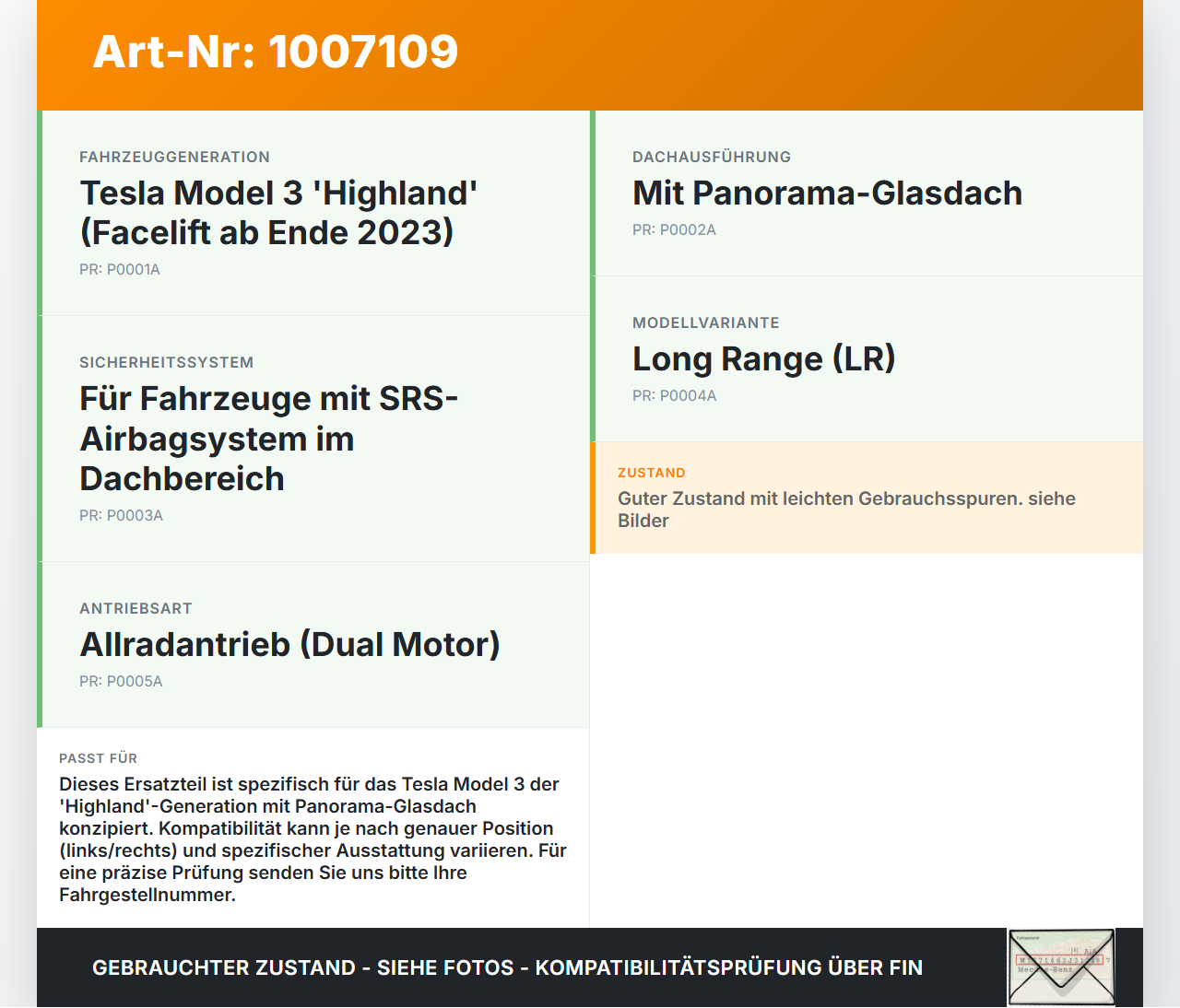 Tesla Model 3 LR Highland SRS Abdeckung Verkleidung Rahmen für Himmel Panorama Dach PR01 Tesla Model 3 LR Highland... Vorschau 3