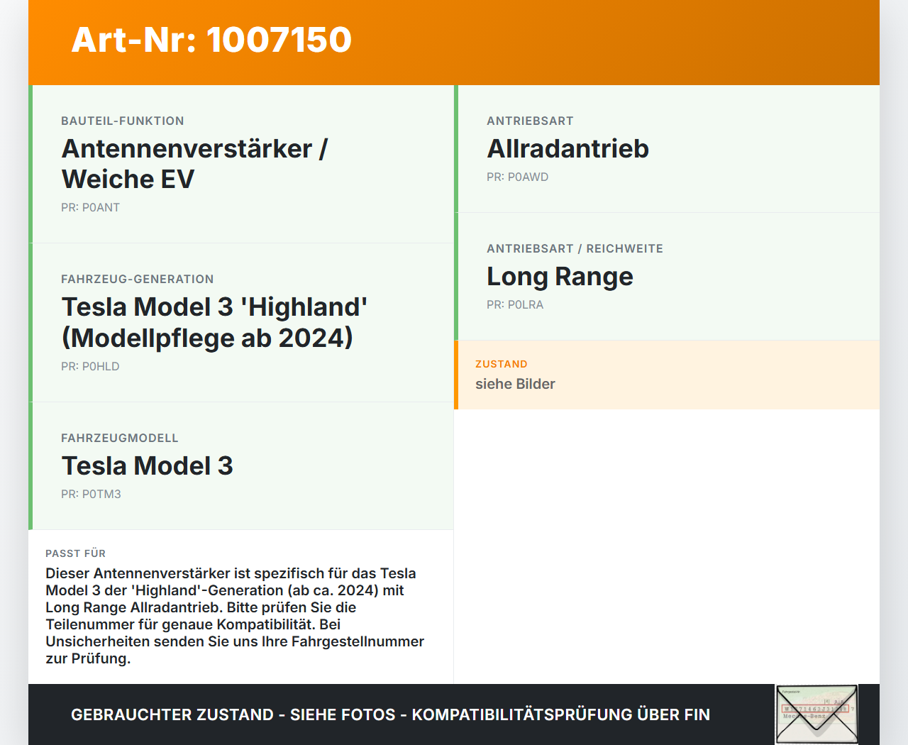 Tesla Model 3 LR Highland Antennenverstärker Weiche EV Tesla Model 3 LR Highland 16.01.2024 1852818-00-D 920777A... Vorschau 3