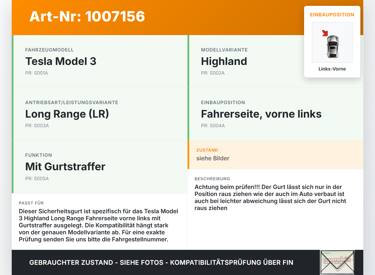 Tesla Model 3 LR Highland Gurt Sicherheitsgurt m. Gurtstraffer für Fahrer Links Vorne Tesla Model 3 LR Highland... Vorschau 3
