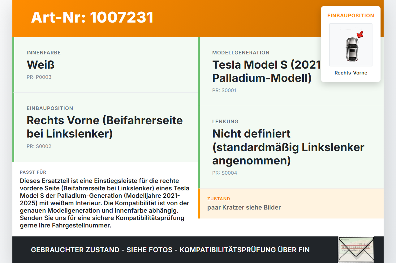 Tesla Model S Palladium 21-25 Einstiegsleiste Rechts Vorne Tesla Model S Palladium 21-25 30.07.2024 1566075-00-D... Vorschau 3