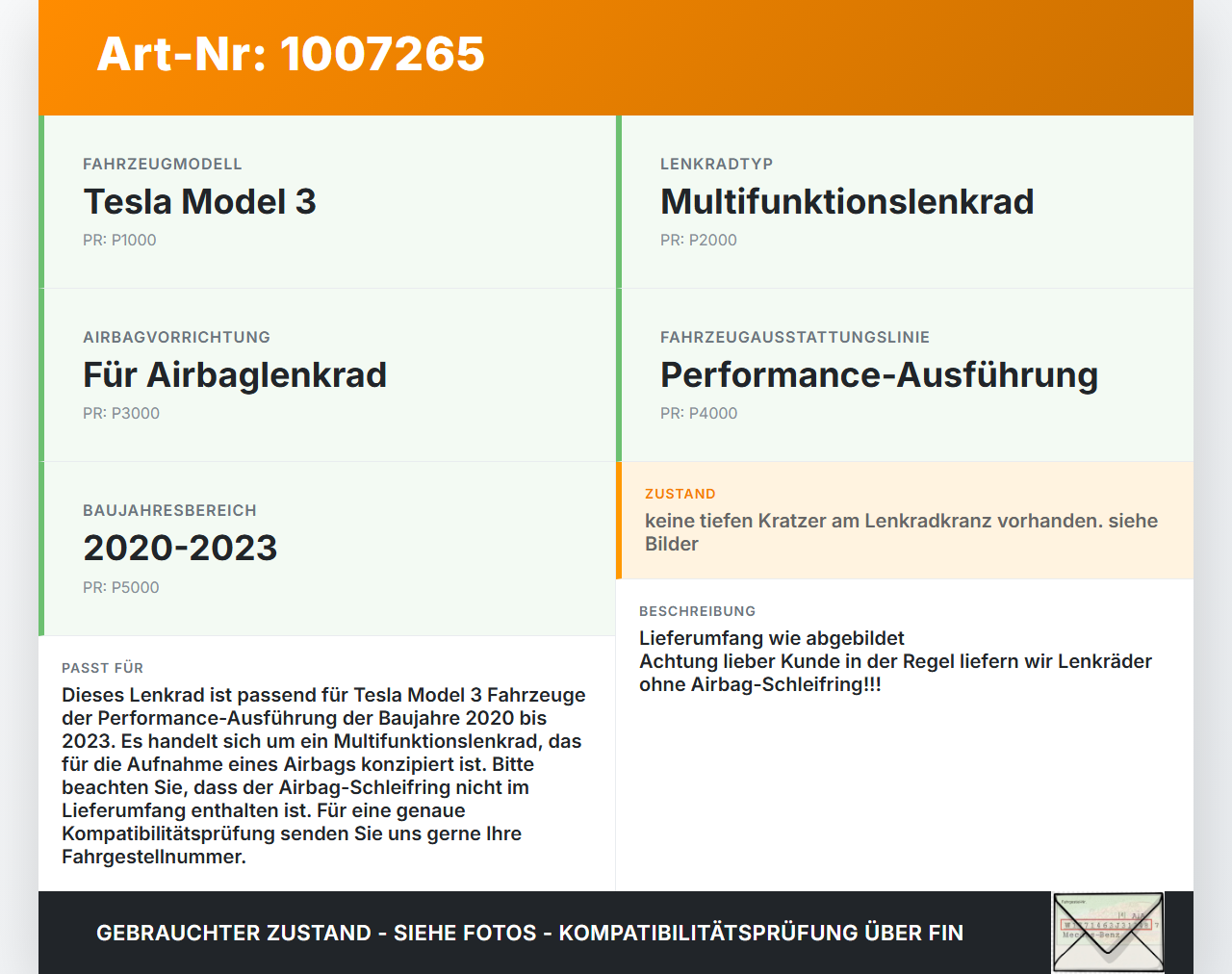 Tesla Model 3 Perf 20-23 Lenkrad Airbaglenkrad Multifunktionslenkrad Tesla Model 3 Perf 20-23 18.04.2023... Vorschau 3