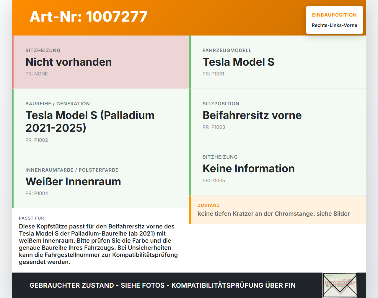 Tesla Model S Palladium 21-25 Kopfstütze für Beifahrer Sitz Rechts oder Links Vorne Tesla Model S Palladium 21-25... Vorschau 3
