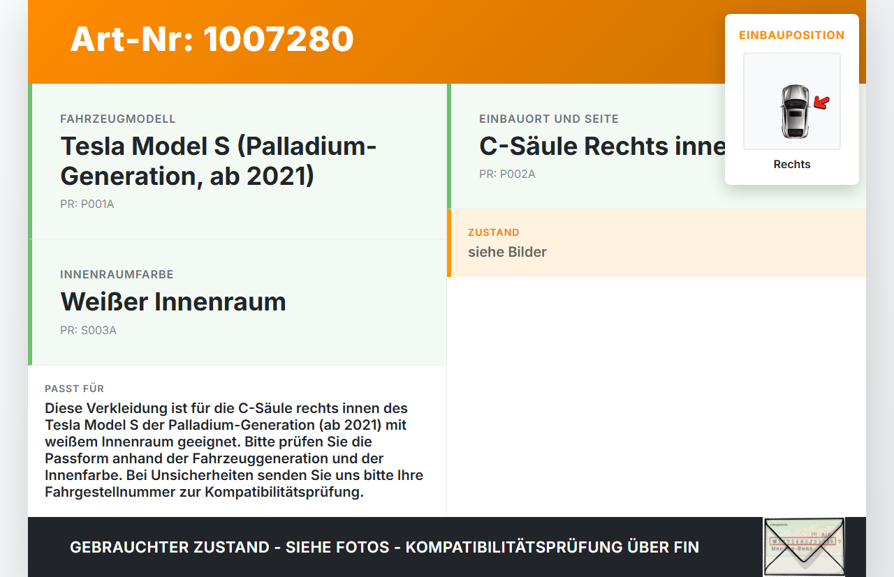 Tesla Model S Palladium 21-25 Verkleidung für C-Säule Rechts innen Tesla Model S Palladium 21-25 30.07.2024... Vorschau 3
