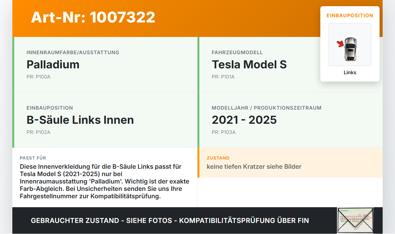 Tesla Model S Palladium 21-25 Verkleidung für B-Säule Links Innen Tesla Model S Palladium 21-25 30.07.2024... Vorschau 3