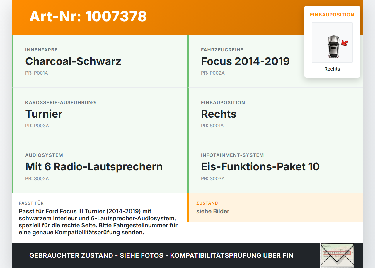 Ford Focus III 3 14-20 Lautsprecher Hochtöner Rechts Ford Focus III 3 14-20 17.02.2015 8A6T-18808-BB gebraucht Vorschau 3