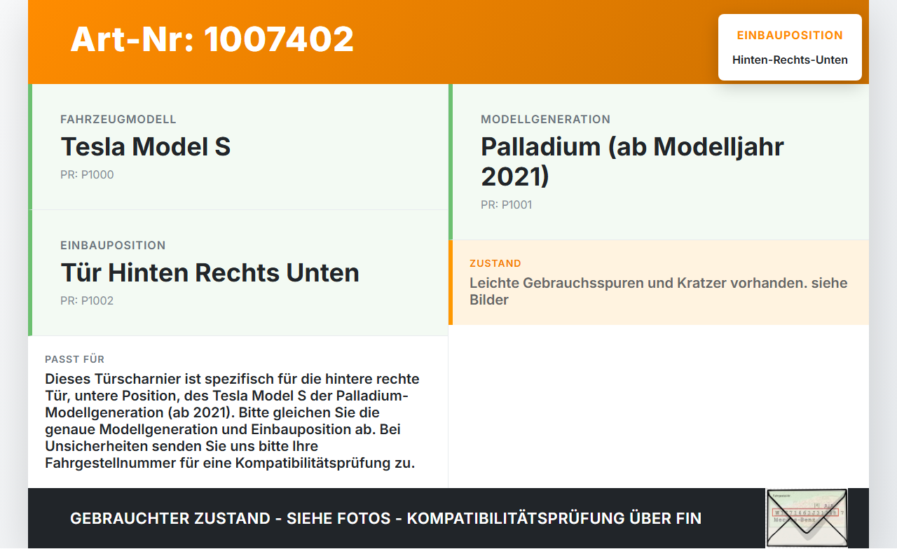 Tesla Model S Palladium 21-25 Türscharnier Scharnier für Tür Hinten Rechts Unten Tesla Model S Palladium 21-25... Vorschau 3