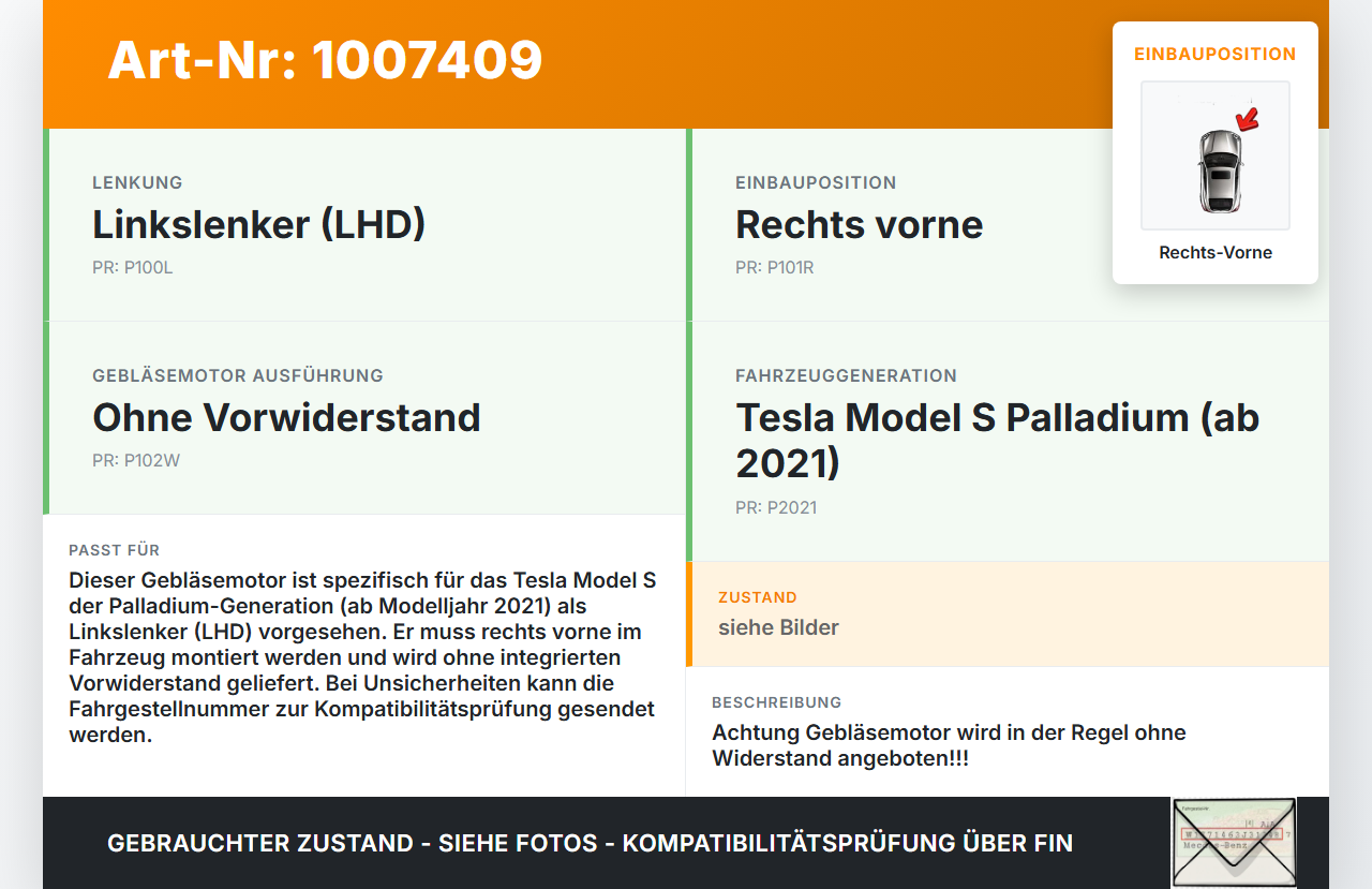 Tesla Model S Palladium 21-25 Lüftermotor Lüfter Rechts Vorne Tesla Model S Palladium 21-25 30.07.2024 1589101-00-C... Vorschau 3