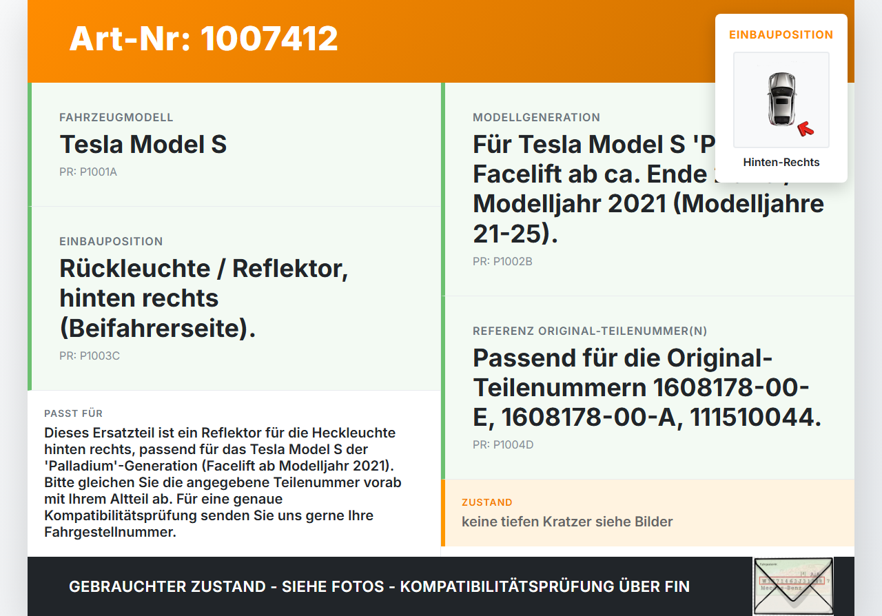 Tesla Model S Palladium 21-25 Reflektor Rückleuchte Heckleuchte Hinten Rechts Tesla Model S Palladium 21-25... Vorschau 3