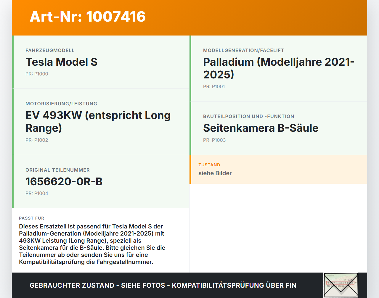 Tesla Model S Palladium 21-25 EV  493KW Kamera Camera B-Säule Seitenkamera Tesla Model S Palladium 21-25 30.07.2024... Vorschau 3
