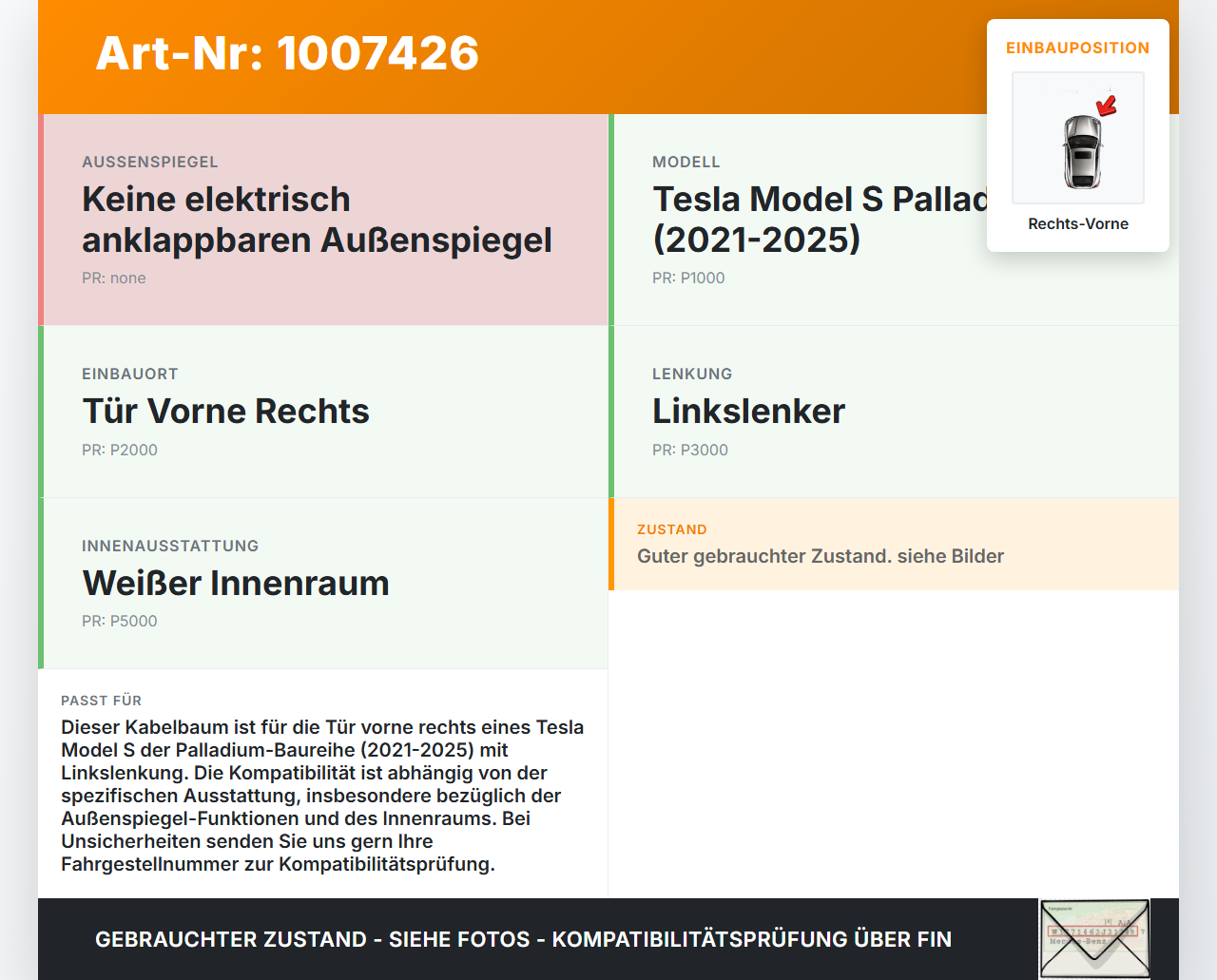 Tesla Model S Palladium 21-25 Kabelbaum für Tür und Fensterheber Rechts Vorne Tesla Model S Palladium 21-25... Vorschau 3