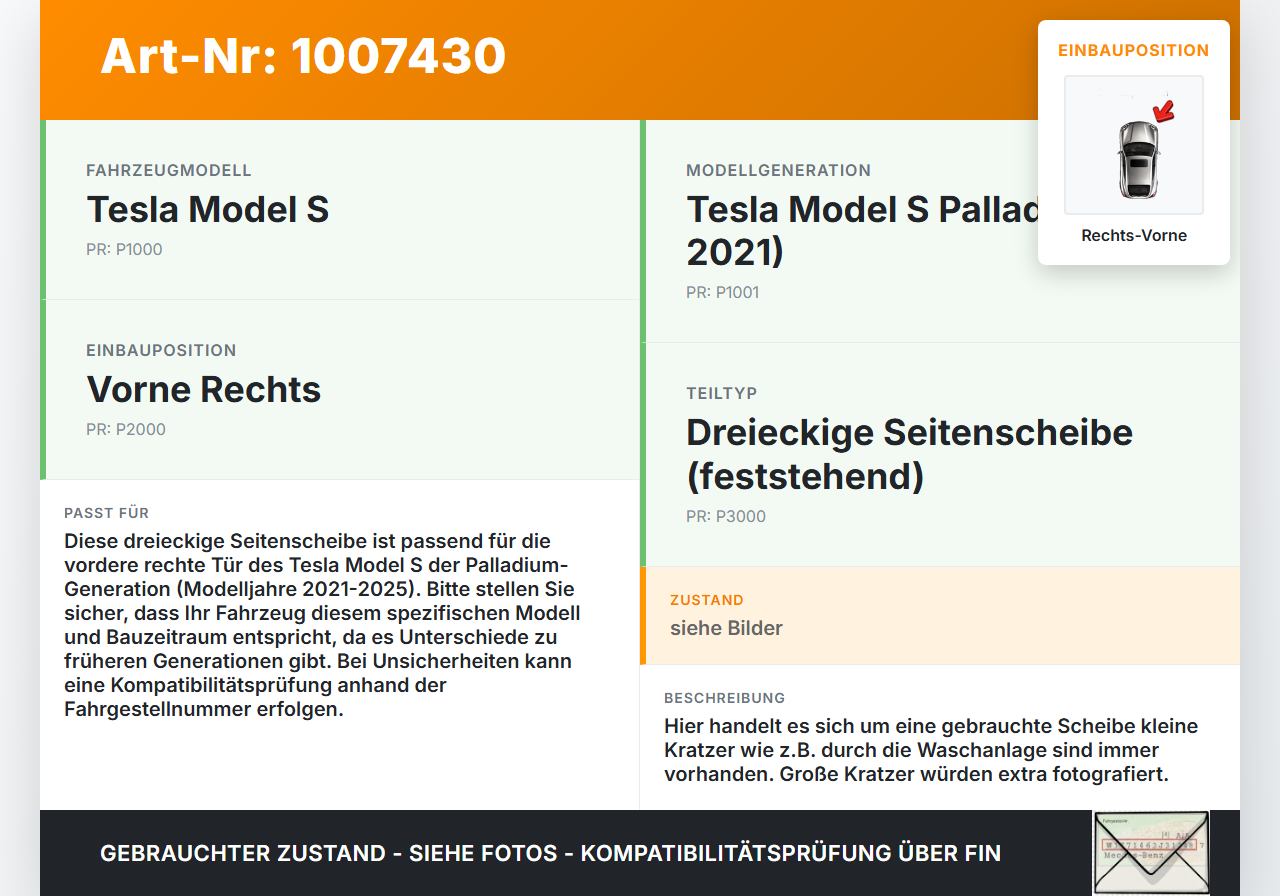 Tesla Model S Palladium 21-25 Seitenscheibe Dreieck Türscheibe Rechts Vorne Tesla Model S Palladium 21-25... Vorschau 3