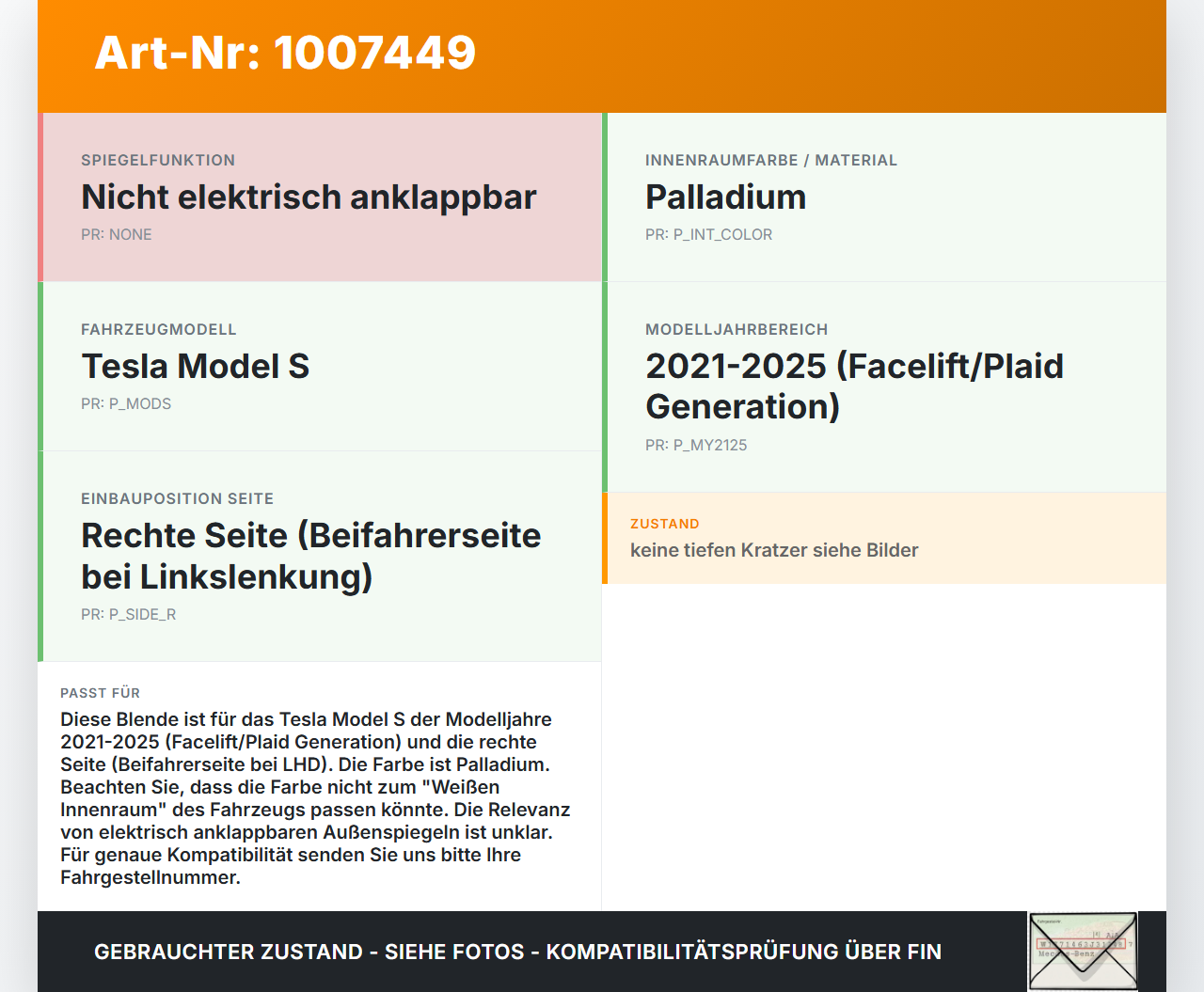 Tesla Model S Palladium 21-25 Blende Verkleidung für Spiegelfuß Innen Tesla Model S Palladium 21-25 30.07.2024... Vorschau 3