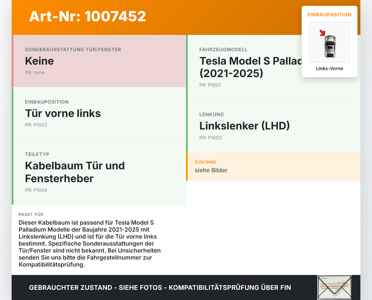 Tesla Model S Palladium 21-25 Kabelbaum Tür und Fensterheber Links Vorne Tesla Model S Palladium 21-25 30.07.2024... Vorschau 3