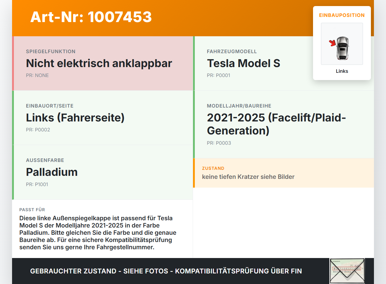 Tesla Model S Palladium 21-25 Blende Aussen Spiegelkappe Links Tesla Model S Palladium 21-25 30.07.2024 M564MSLH... Vorschau 3