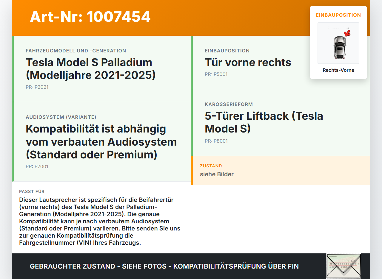 Tesla Model S Palladium 21-25 Lautsprecher Rechts Vorne Tesla Model S Palladium 21-25 30.07.2024 gebraucht Vorschau 3