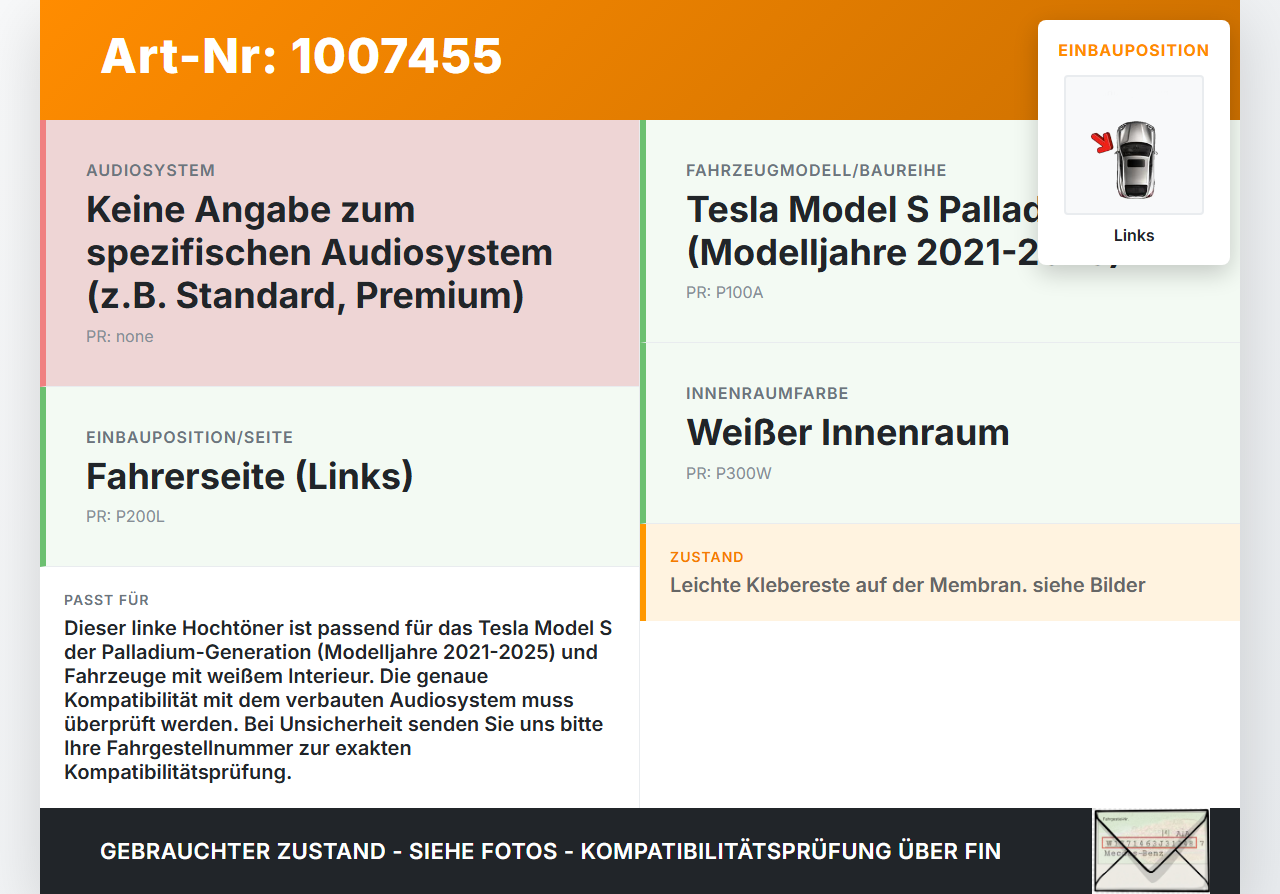 Tesla Model S Palladium 21-25 Lautsprecher Hochtöner Links Tesla Model S Palladium 21-25 30.07.2024 gebraucht Vorschau 3