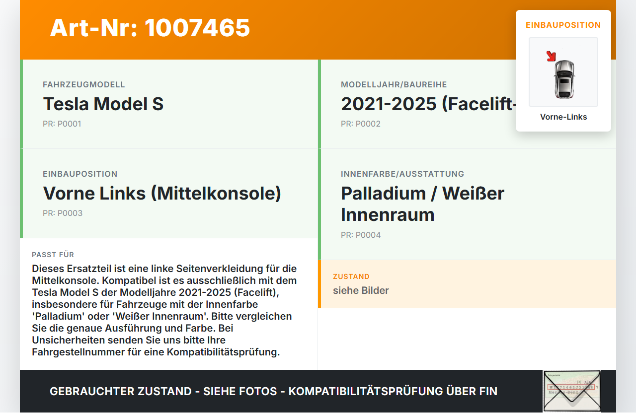 Tesla Model S Palladium 21-25 Seitenverkleidung für Mittelkonsole Vorne Links Tesla Model S Palladium 21-25... Vorschau 3