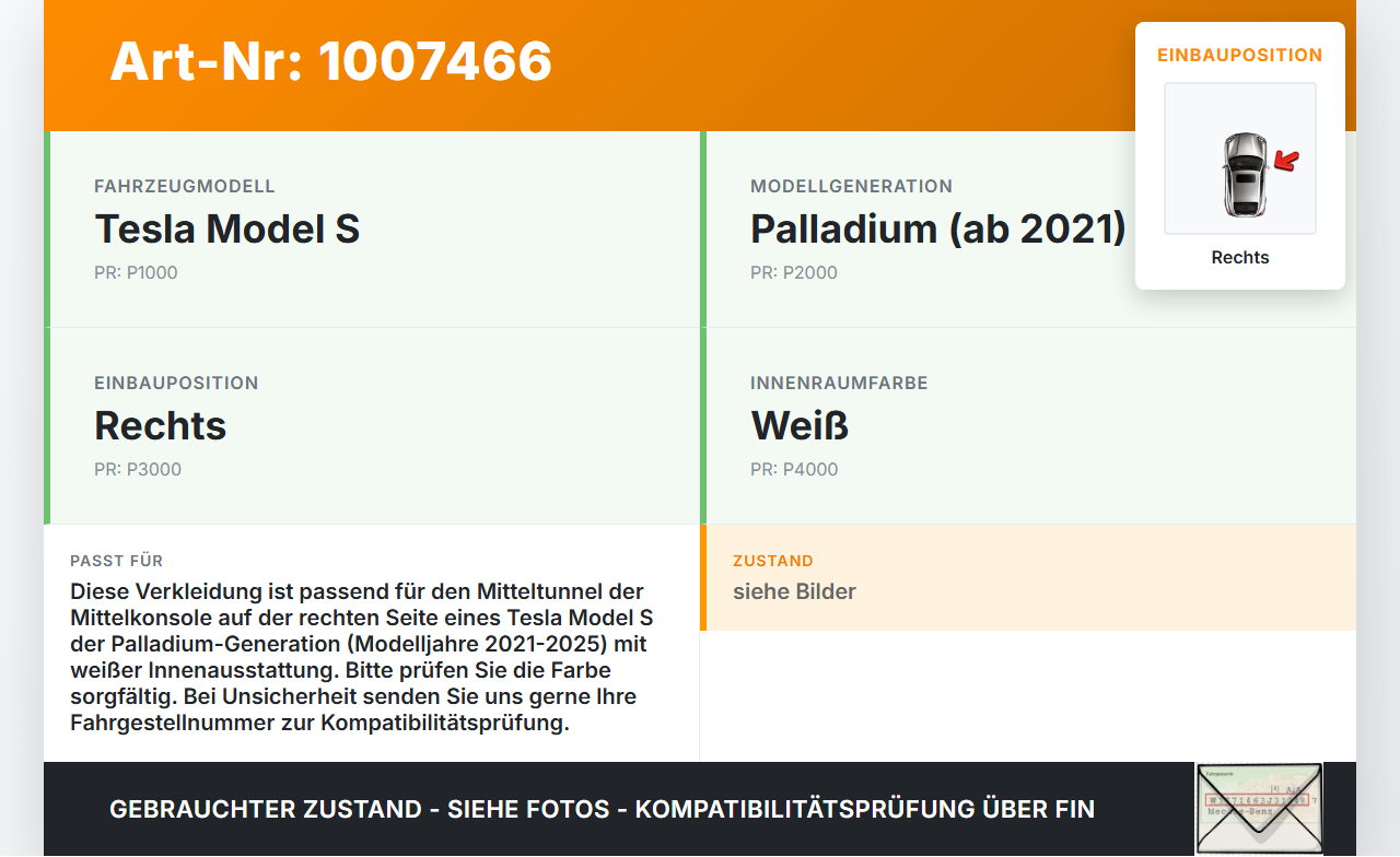 Tesla Model S Palladium 21-25 Verkleidung für Mitteltunnel Mittelkonsole Rechts Tesla Model S Palladium 21-25... Vorschau 3