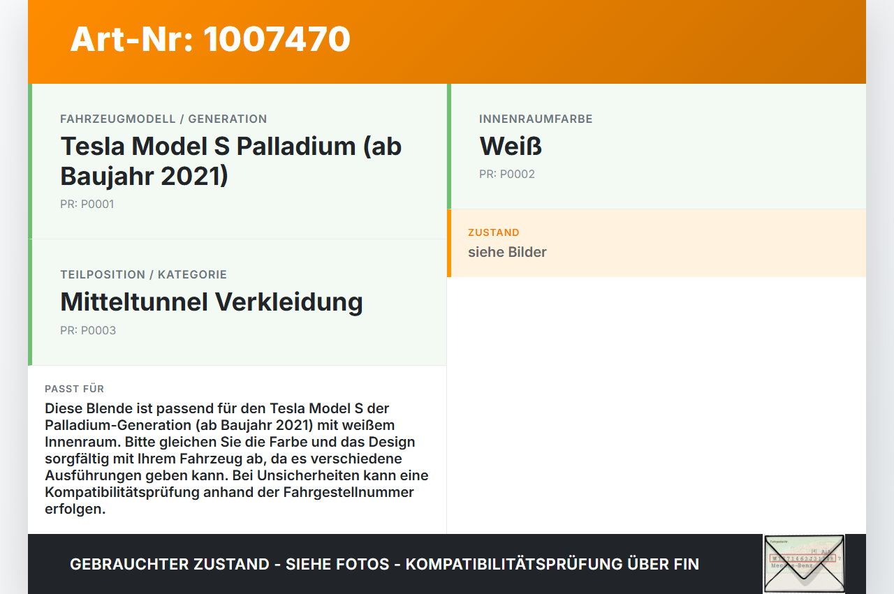 Tesla Model S Palladium 21-25 Blende Verkleidung Abdeckung für Mitteltunnel Tesla Model S Palladium 21-25... Vorschau 3