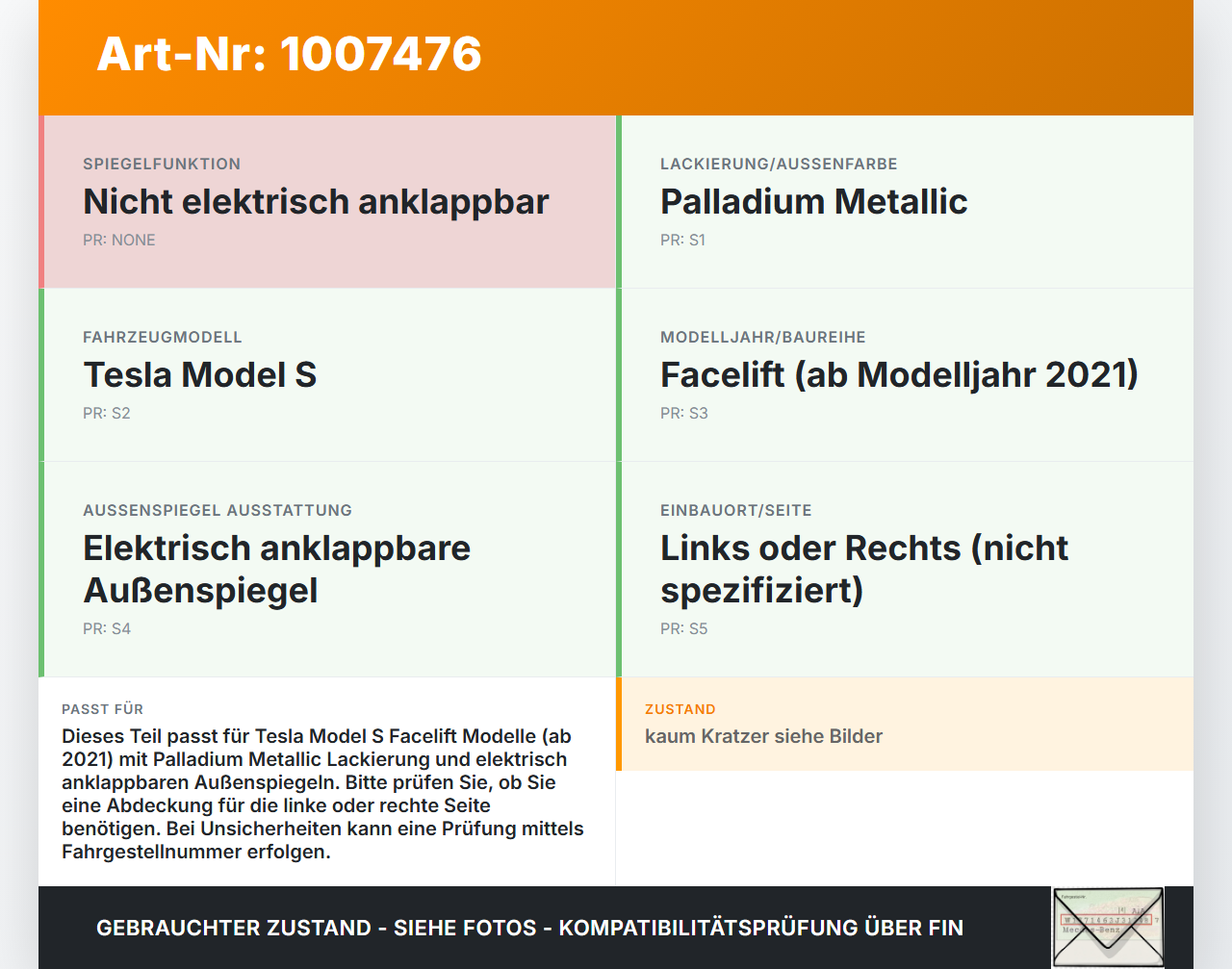 Tesla Model S Palladium 21-25 Blende Verkleidung Abdeckung für Spiegelfuß Tesla Model S Palladium 21-25 30.07.2024... Vorschau 3
