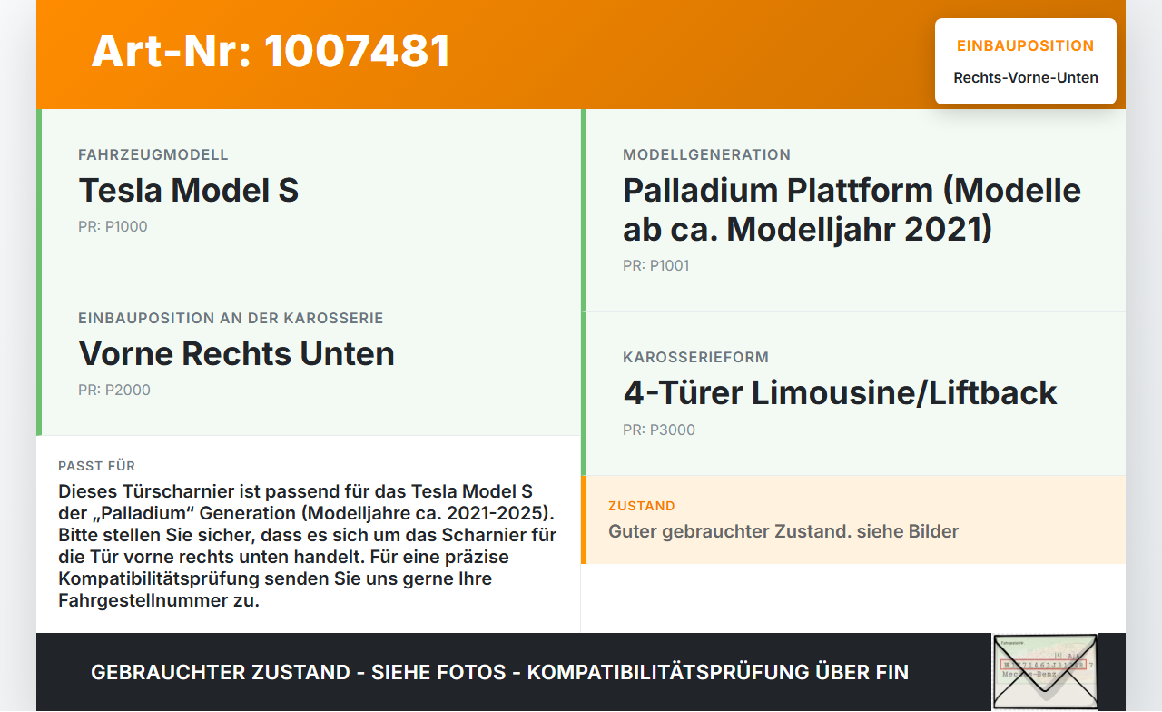 Tesla Model S Palladium 21-25 Türscharnier Scharnier für Tür Rechts Vorne Unten Tesla Model S Palladium 21-25... Vorschau 3