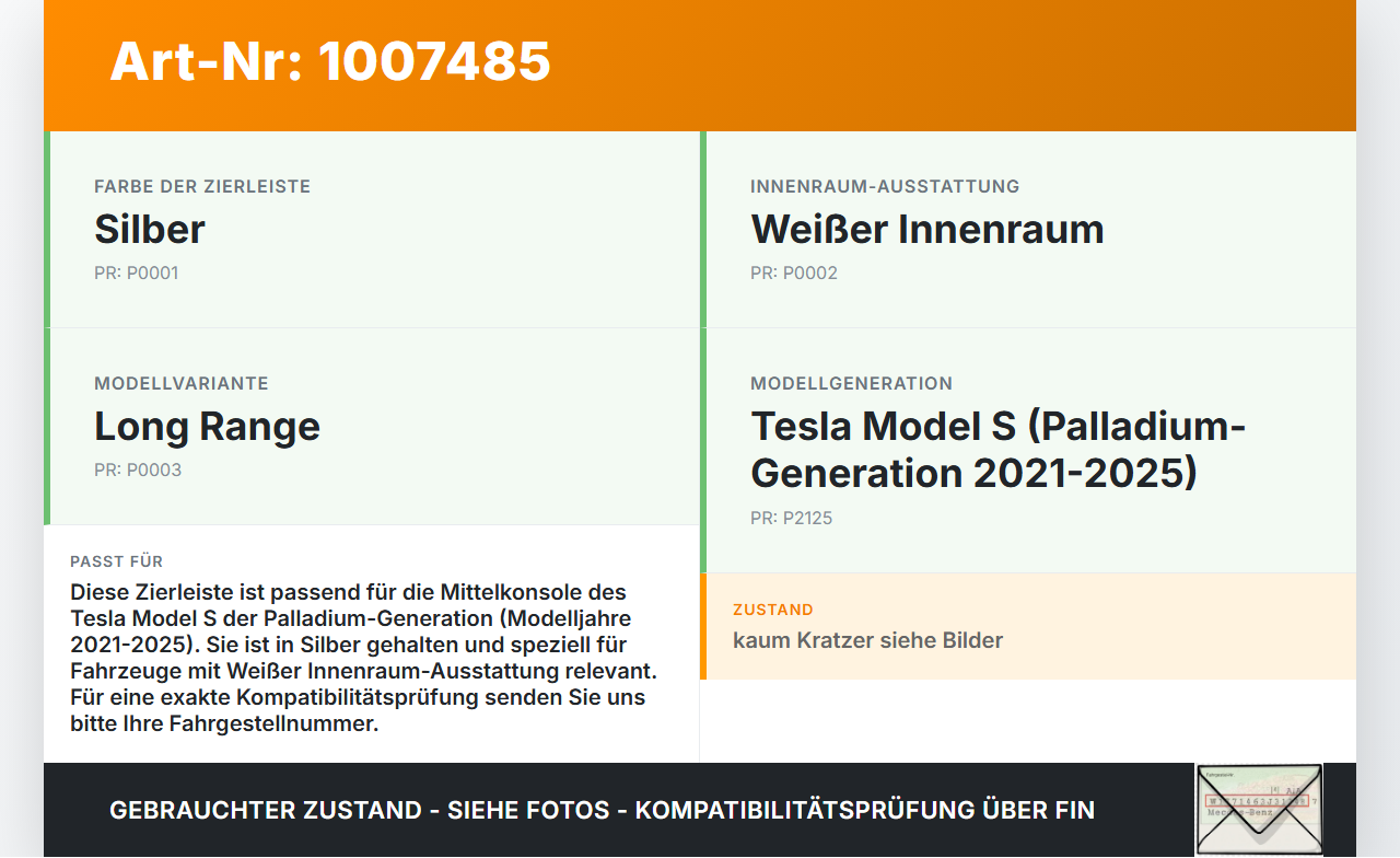 Tesla Model S Palladium 21-25 Zierleiste für Mittelkonsole Silber Tesla Model S Palladium 21-25 30.07.2024 gebraucht Vorschau 3